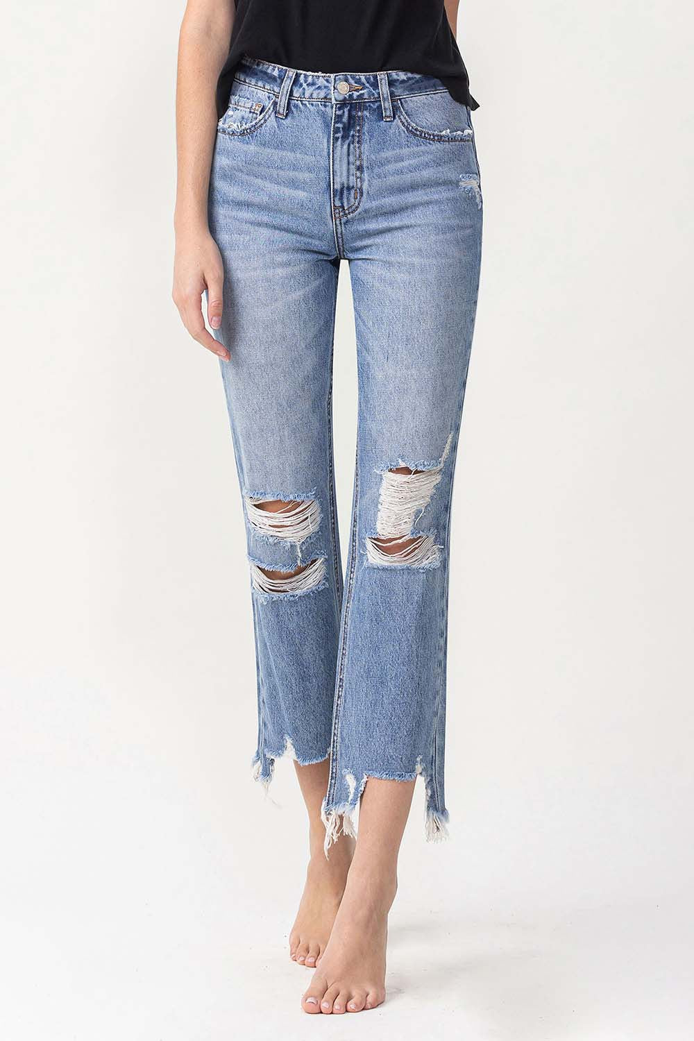 Lovervet High Rise Distressed Straight Jeans Lovervet High Rise Distressed Straight Jeans - TopFashionHQ