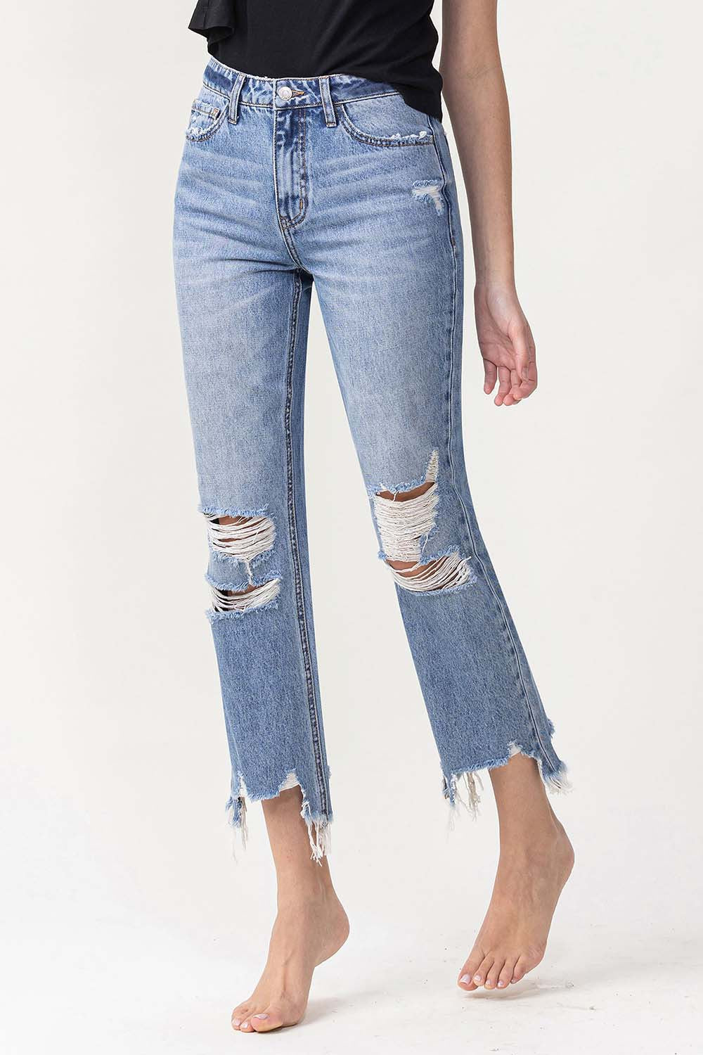 Lovervet High Rise Distressed Straight Jeans Lovervet High Rise Distressed Straight Jeans - TopFashionHQ