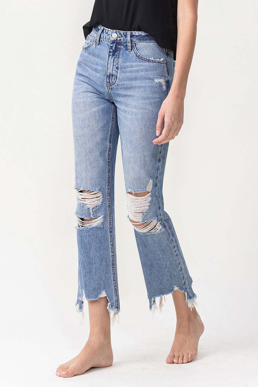 Lovervet High Rise Distressed Straight Jeans Lovervet High Rise Distressed Straight Jeans - TopFashionHQ