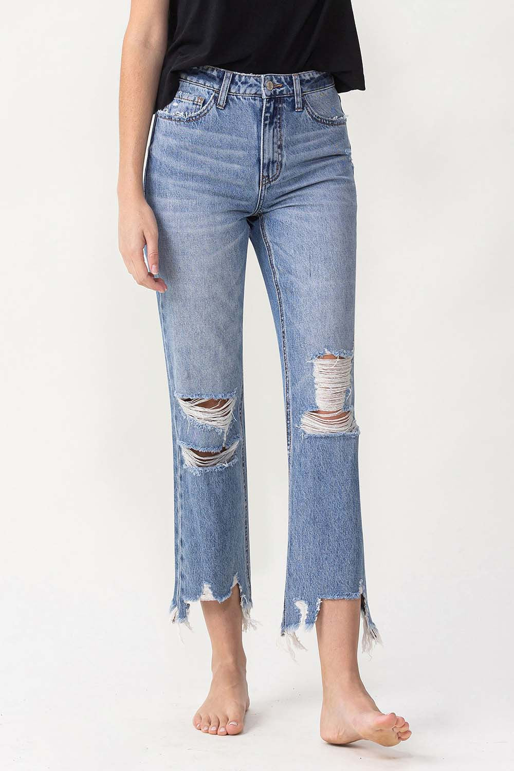 Lovervet High Rise Distressed Straight Jeans Lovervet High Rise Distressed Straight Jeans - TopFashionHQ