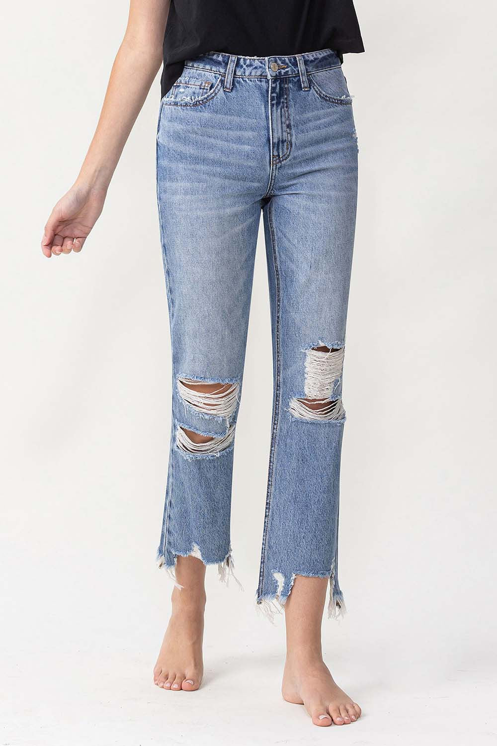 Lovervet High Rise Distressed Straight Jeans Lovervet High Rise Distressed Straight Jeans - TopFashionHQ