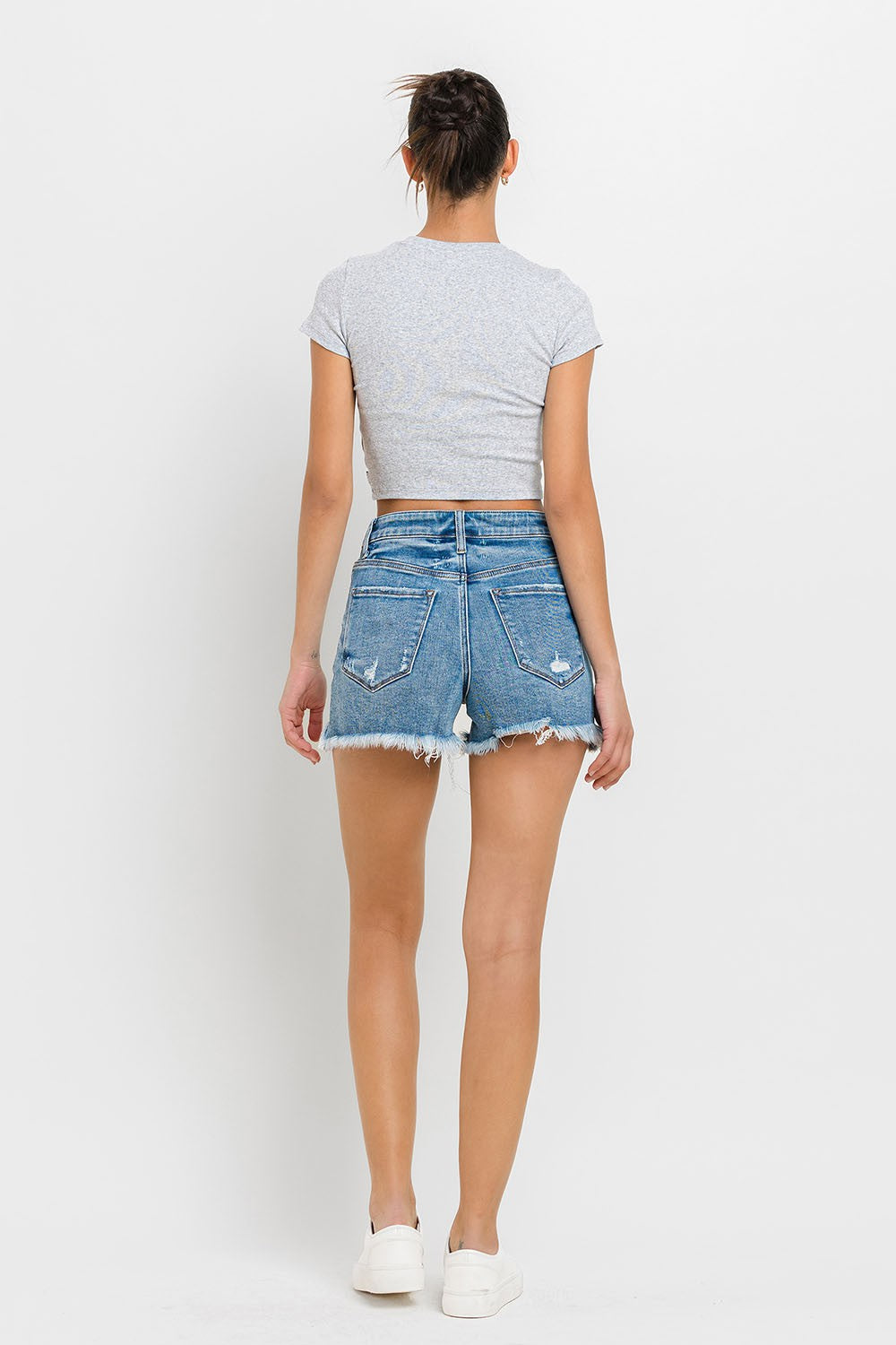 Lovervet Stepped Waist Raw Hem Denim Shorts Lovervet Stepped Waist Raw Hem Denim Shorts - TopFashionHQ
