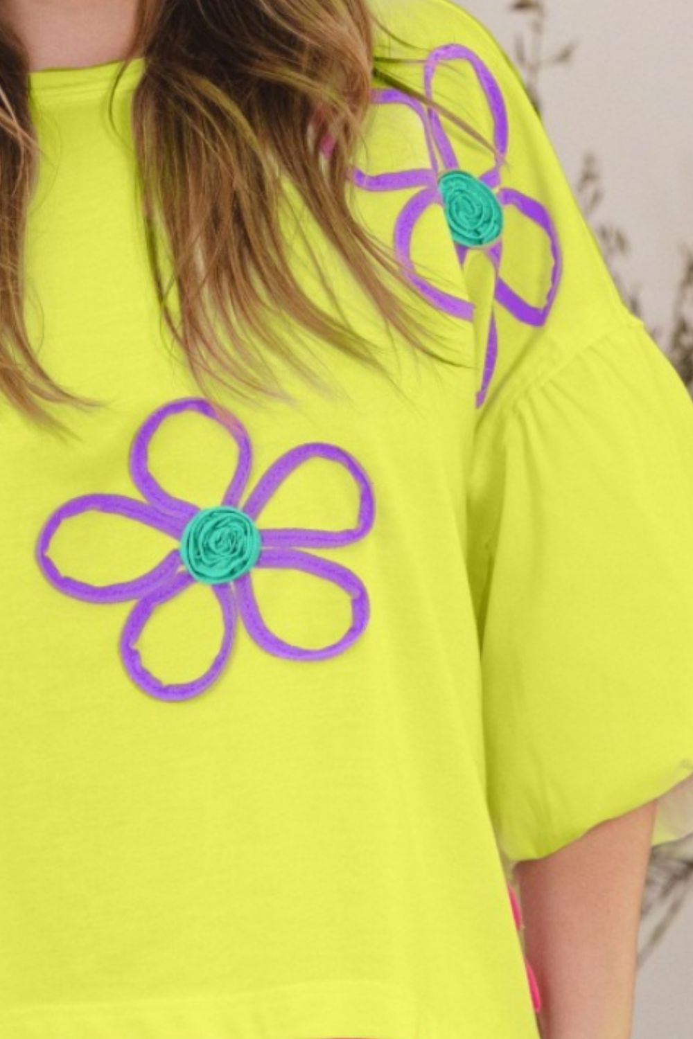 ODDI Full Size Flower Embroidery Detail T-Shirt ODDI Full Size Flower Embroidery Detail T-Shirt - TopFashionHQ