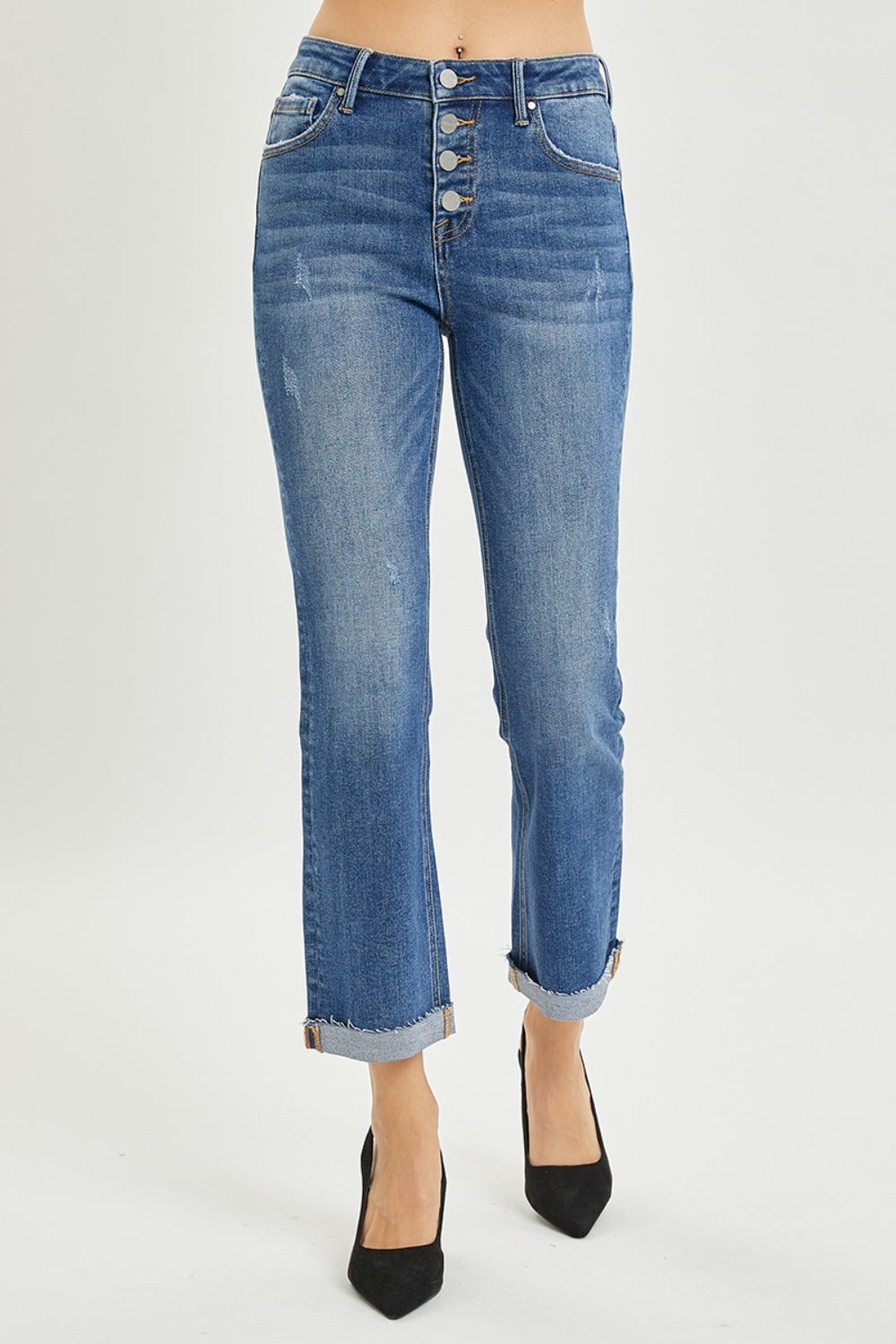 RISEN Full Size Button Fly Cropped Bootcut Jeans RISEN Full Size Button Fly Cropped Bootcut Jeans - TopFashionHQ