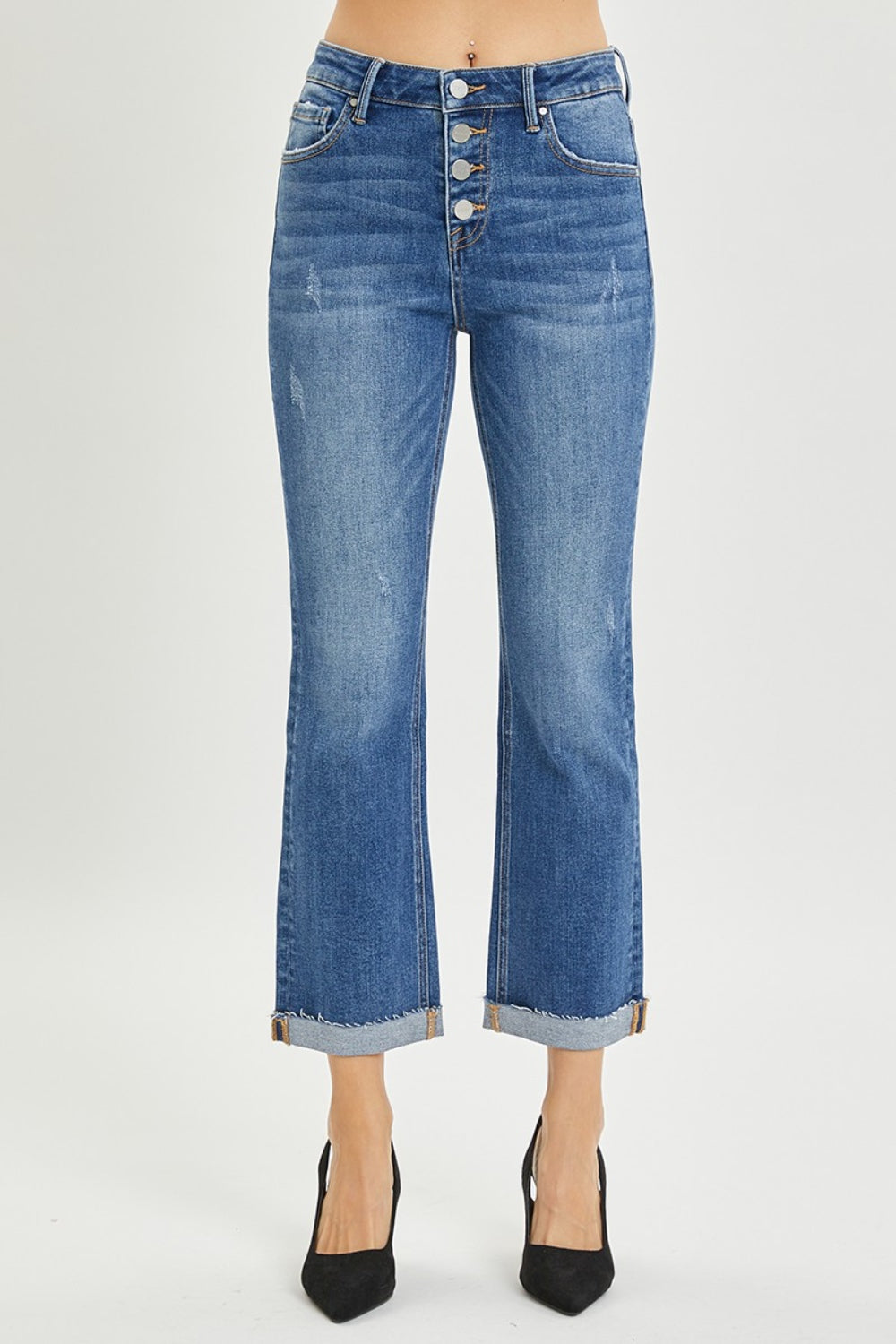 RISEN Full Size Button Fly Cropped Bootcut Jeans RISEN Full Size Button Fly Cropped Bootcut Jeans - TopFashionHQ