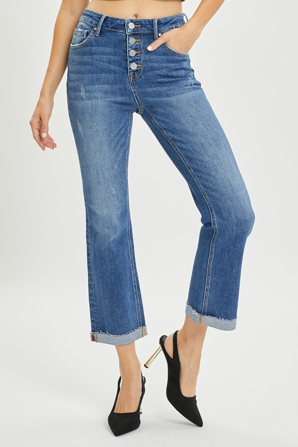 RISEN Full Size Button Fly Cropped Bootcut Jeans RISEN Full Size Button Fly Cropped Bootcut Jeans - TopFashionHQ