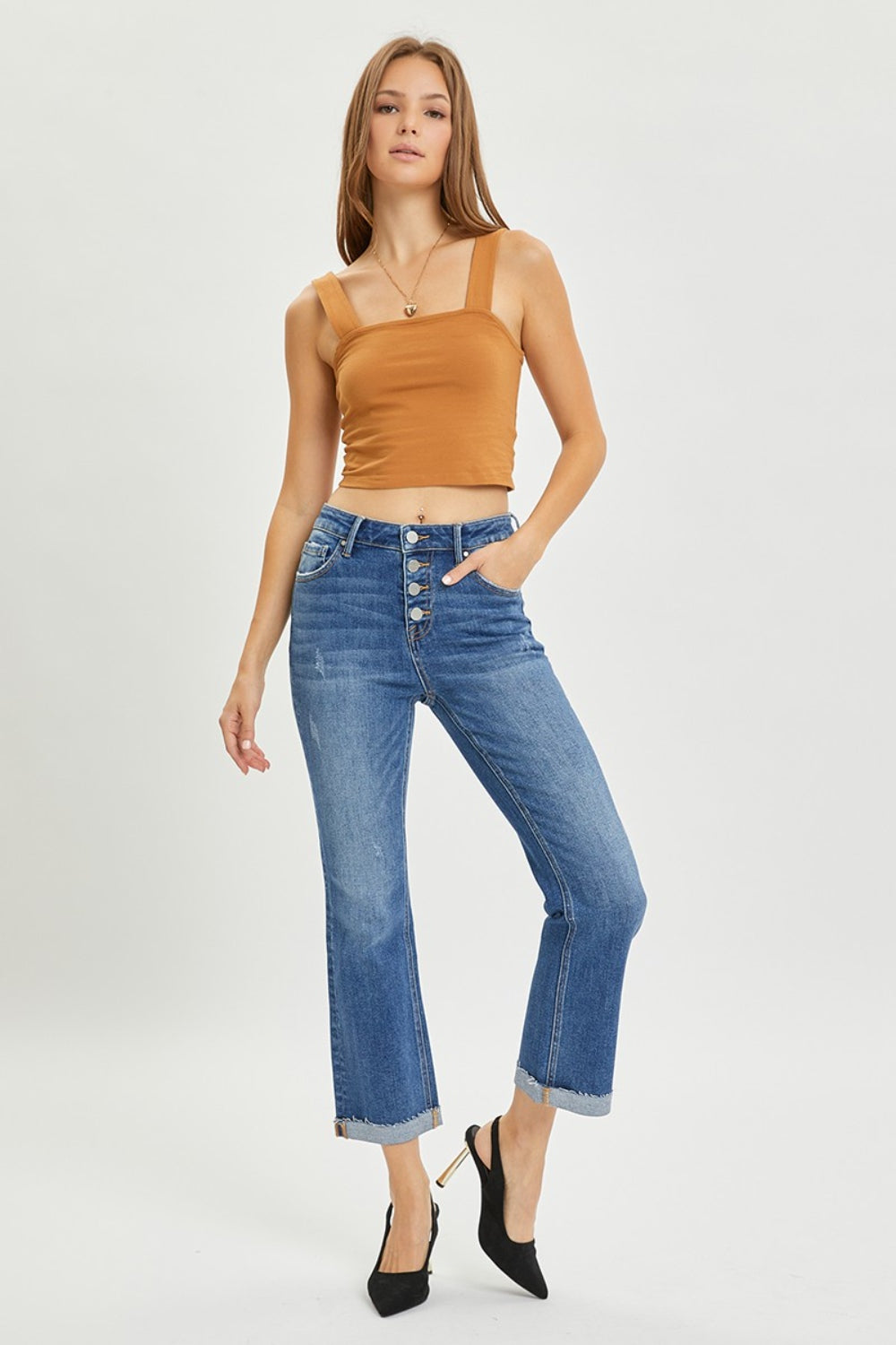 RISEN Full Size Button Fly Cropped Bootcut Jeans RISEN Full Size Button Fly Cropped Bootcut Jeans - TopFashionHQ