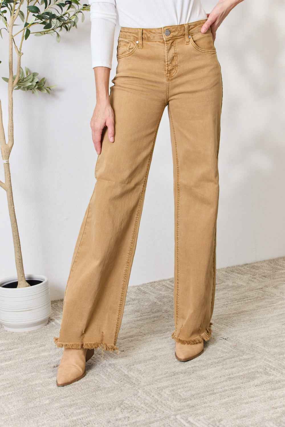 RISEN Full Size Fringe Hem Wide Leg Jeans RISEN Full Size Fringe Hem Wide Leg Jeans
