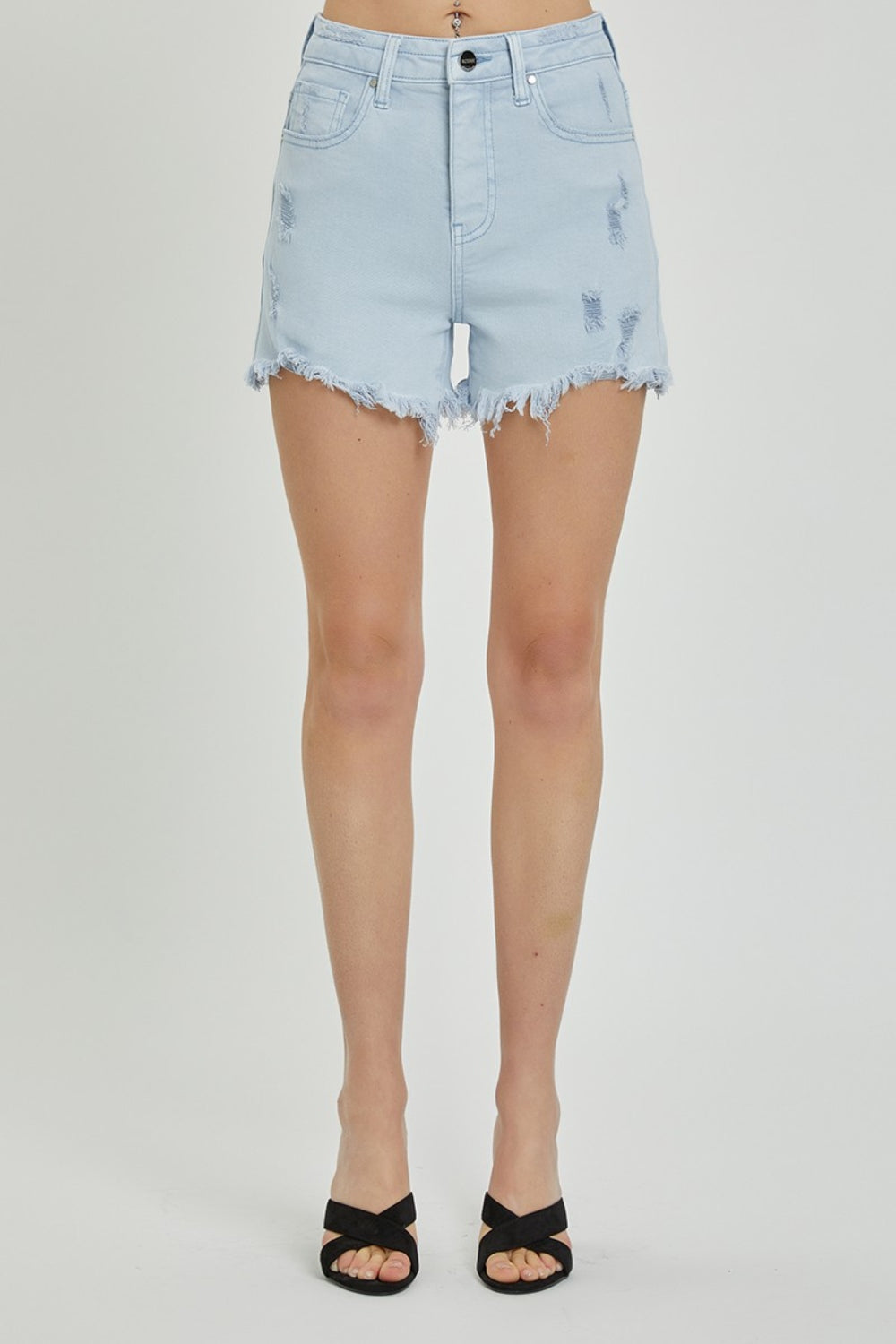 RISEN Full Size High Rise Distressed Detail Denim Shorts RISEN Full Size High Rise Distressed Detail Denim Shorts - TopFashionHQ