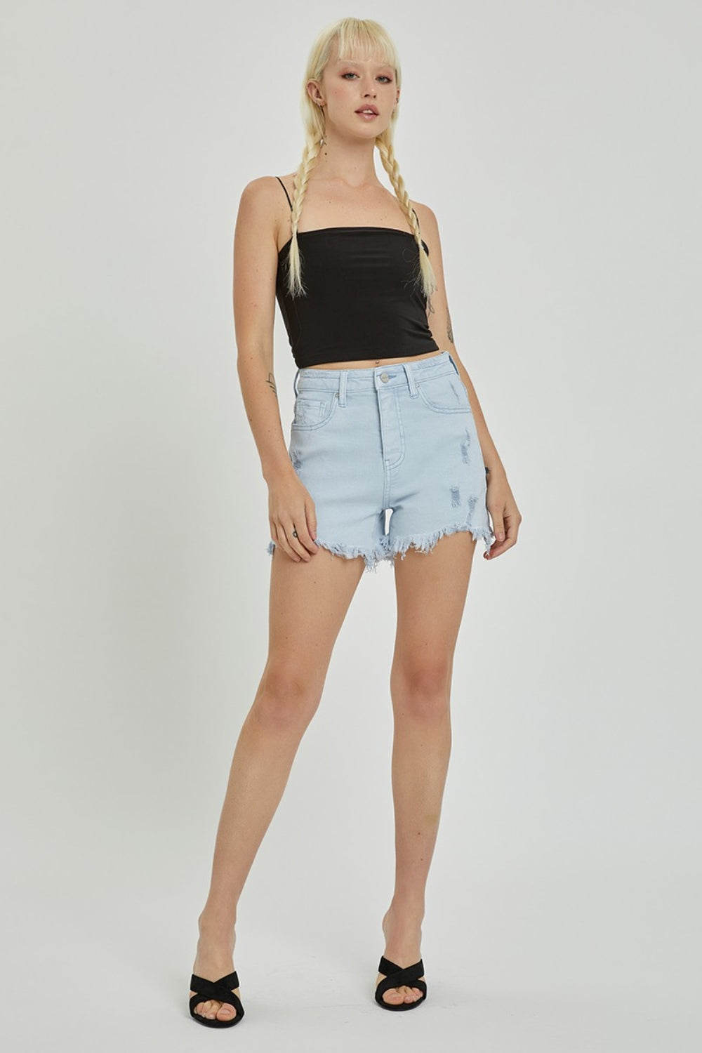 RISEN Full Size High Rise Distressed Detail Denim Shorts RISEN Full Size High Rise Distressed Detail Denim Shorts - TopFashionHQ