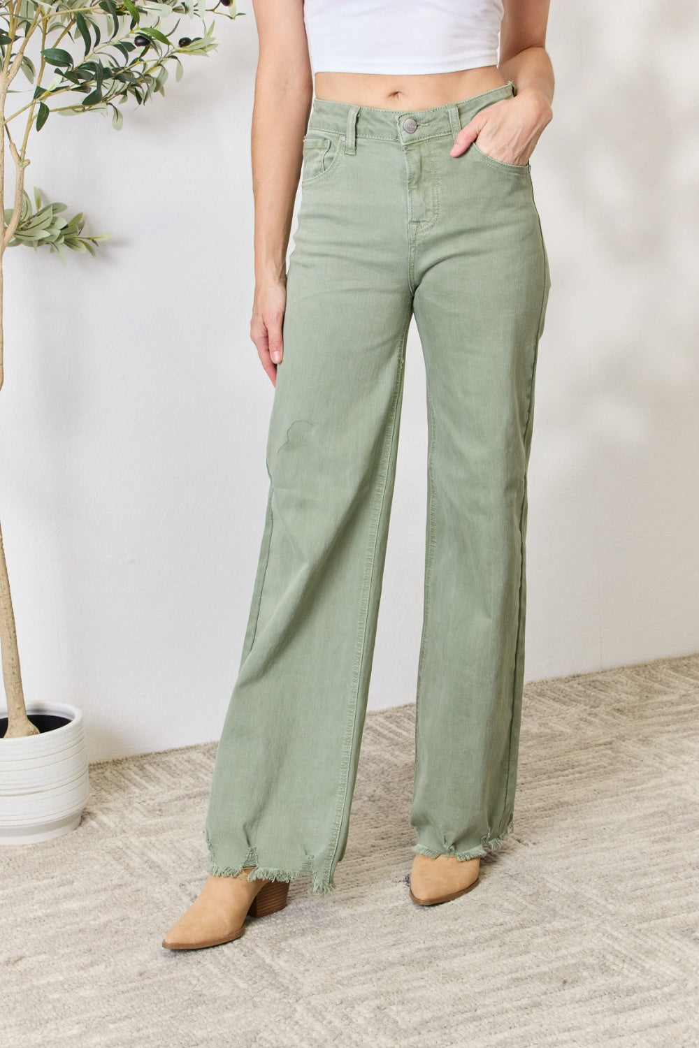 RISEN Full Size Raw Hem Wide-Leg Jeans RISEN Full Size Raw Hem Wide-Leg Jeans - TopFashionHQ