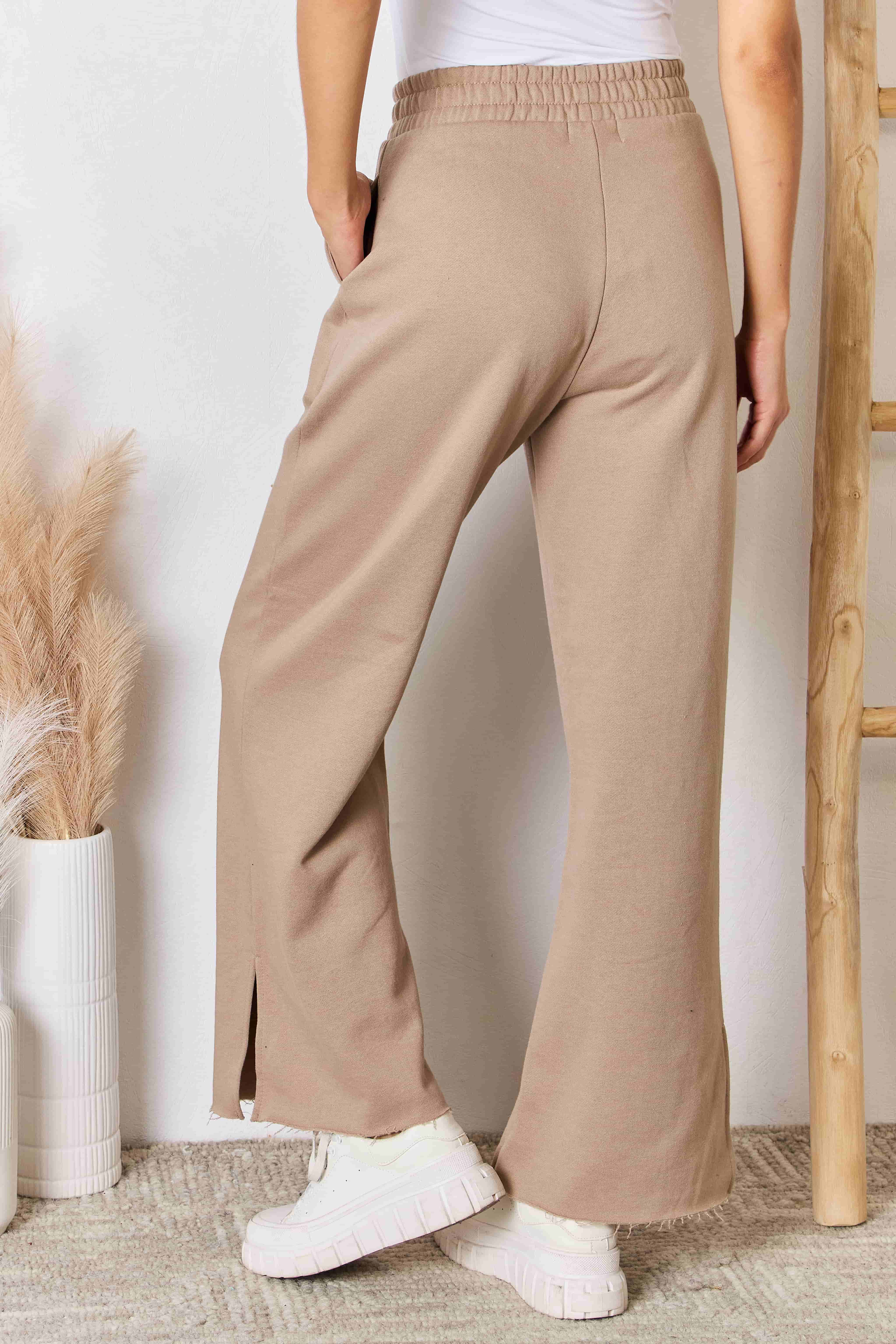 RISEN Wide Waistband Slit Wide Leg Pants RISEN Wide Waistband Slit Wide Leg Pants - TopFashionHQ