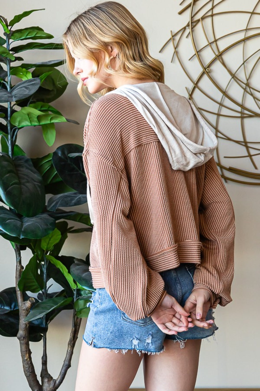 Reborn J Button Up Drawstring Striped Hooded Jacket Reborn J Button Up Drawstring Striped Hooded Jacket - TopFashionHQ