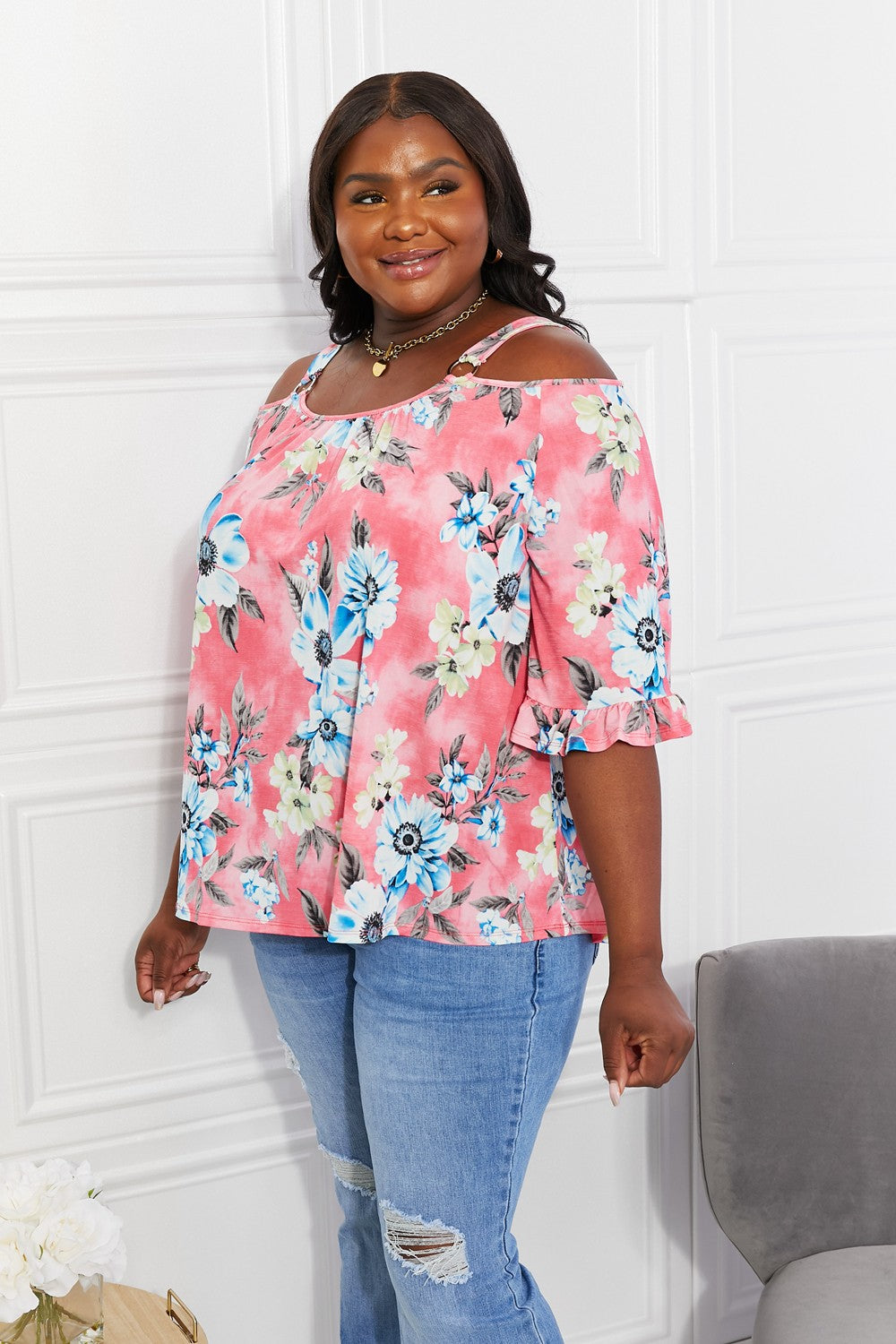 Sew In Love Full Size Fresh Take Floral Cold-Shoulder Top Sew In Love Full Size Fresh Take Floral Cold-Shoulder Top - TopFashionHQ