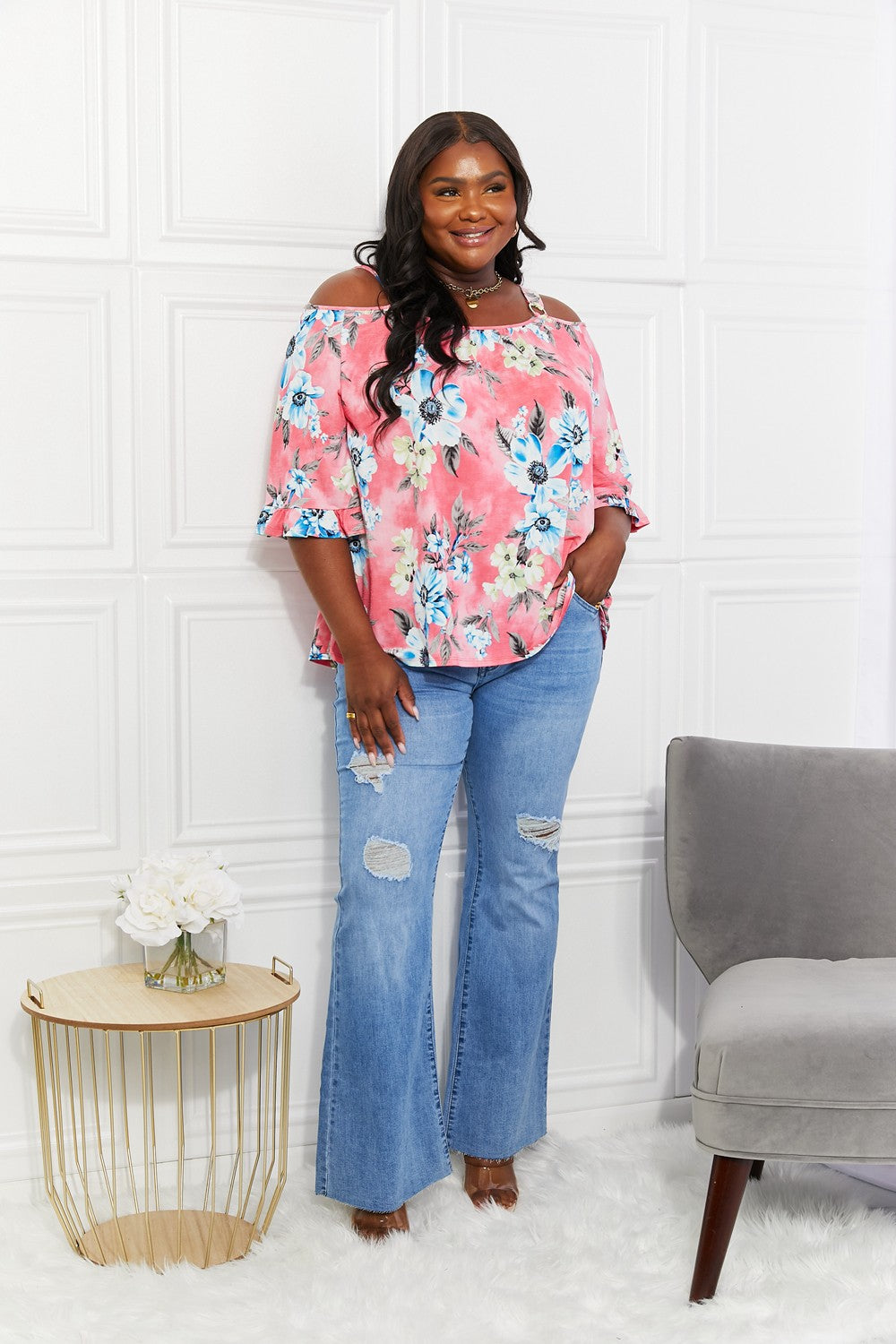 Sew In Love Full Size Fresh Take Floral Cold-Shoulder Top Sew In Love Full Size Fresh Take Floral Cold-Shoulder Top - TopFashionHQ