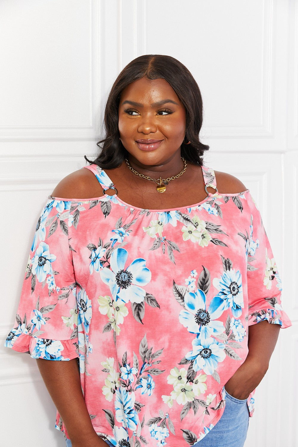Sew In Love Full Size Fresh Take Floral Cold-Shoulder Top Sew In Love Full Size Fresh Take Floral Cold-Shoulder Top - TopFashionHQ