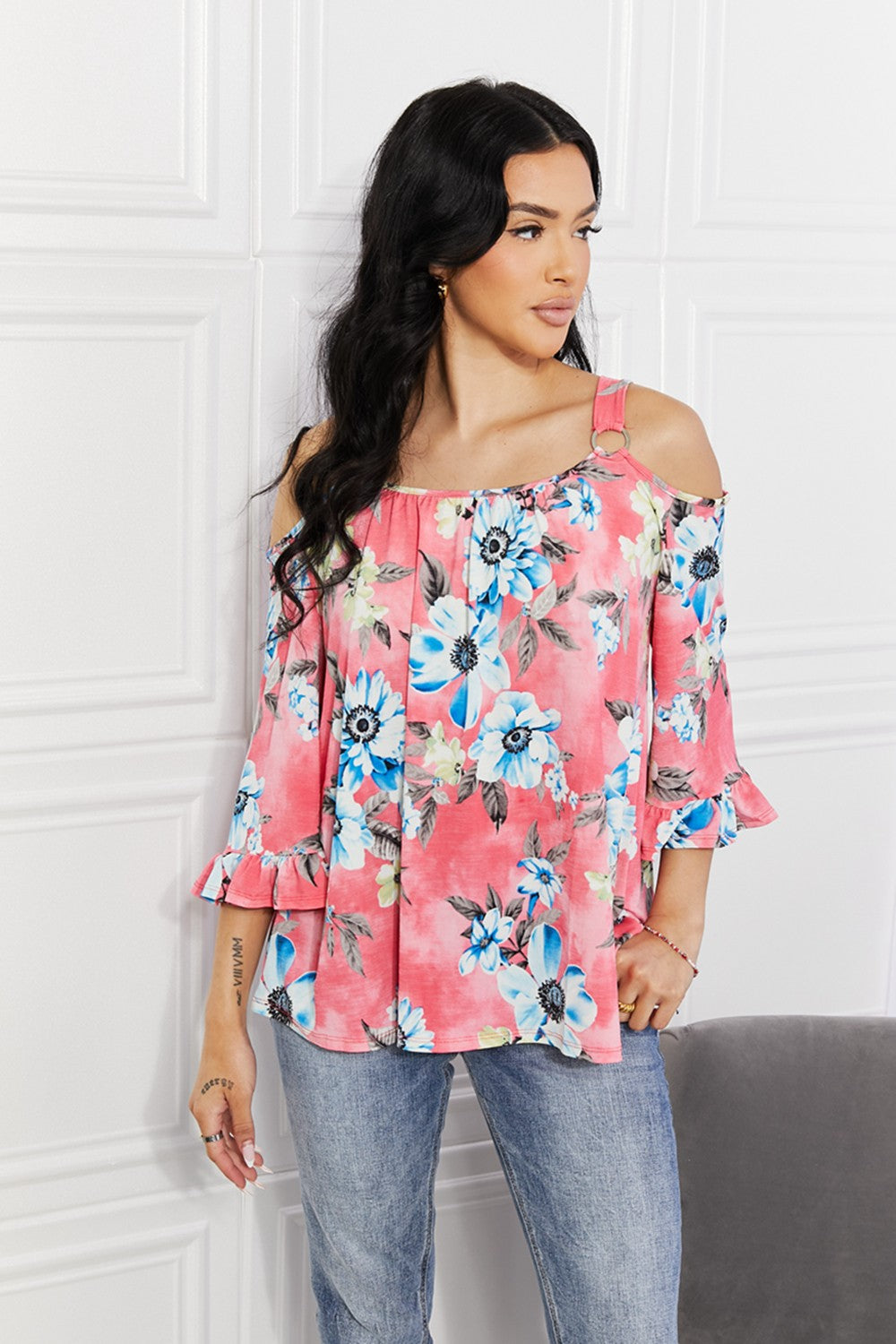 Sew In Love Full Size Fresh Take Floral Cold-Shoulder Top Sew In Love Full Size Fresh Take Floral Cold-Shoulder Top - TopFashionHQ