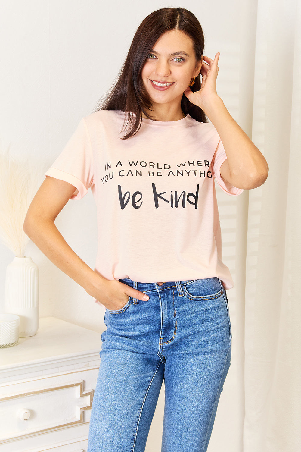 Simply Love Slogan Graphic Cuffed T-Shirt Simply Love Slogan Graphic Cuffed T-Shirt - TopFashionHQ