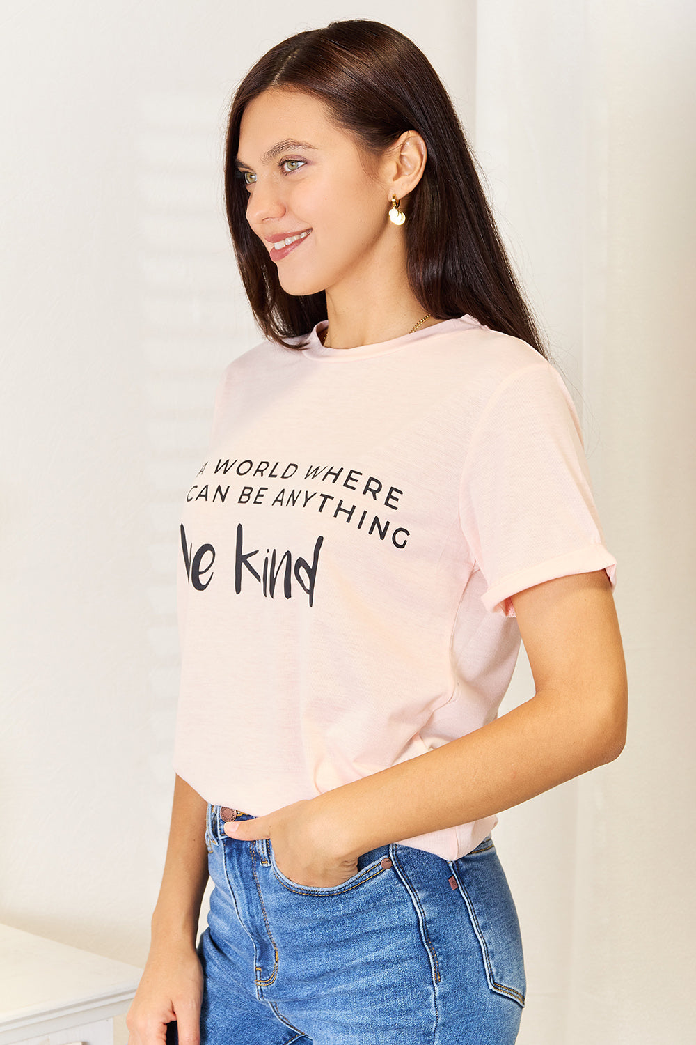 Simply Love Slogan Graphic Cuffed T-Shirt Simply Love Slogan Graphic Cuffed T-Shirt - TopFashionHQ