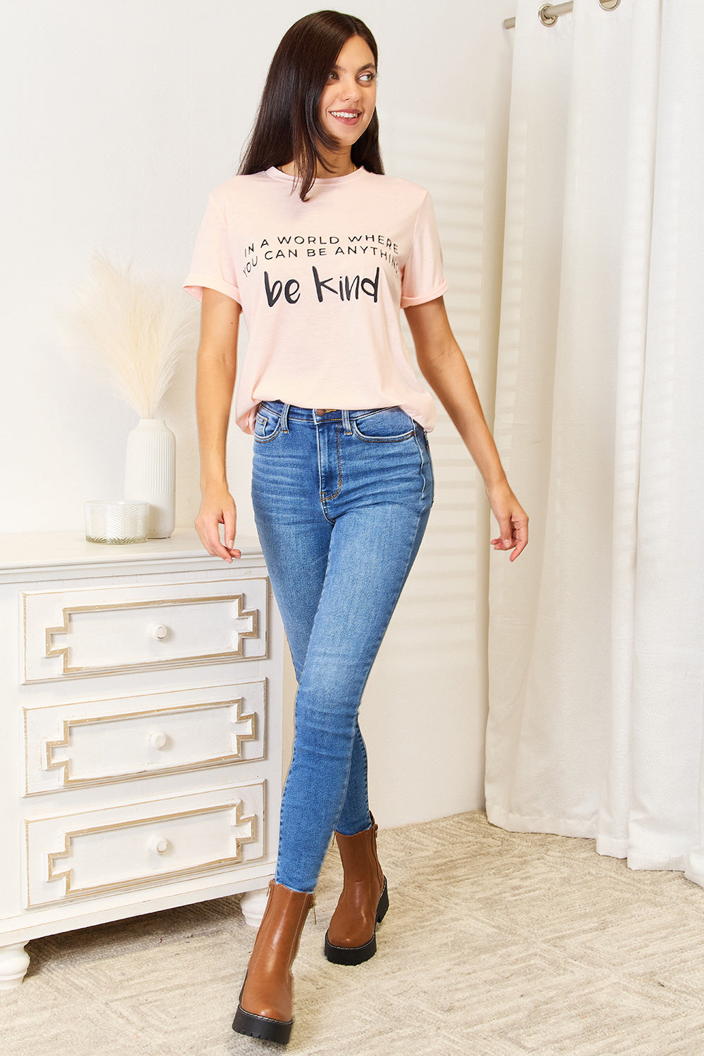 Simply Love Slogan Graphic Cuffed T-Shirt Simply Love Slogan Graphic Cuffed T-Shirt - TopFashionHQ