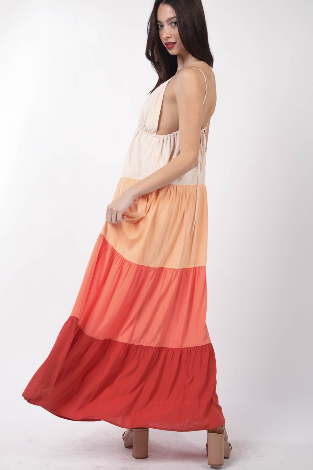 VERY J Color Block Tiered Maxi Cami Dress VERY J Color Block Tiered Maxi Cami Dress - TopFashionHQ
