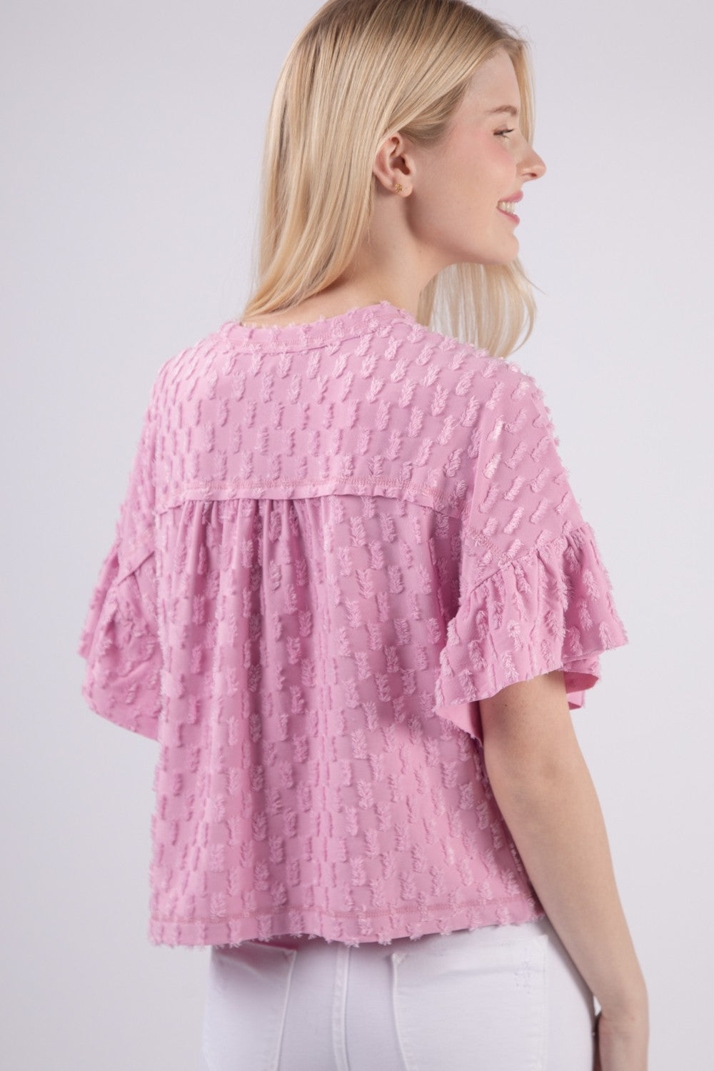 VERY J Full Size Texture Ruffle Short Sleeve Top VERY J Full Size Texture Ruffle Short Sleeve Top - TopFashionHQ