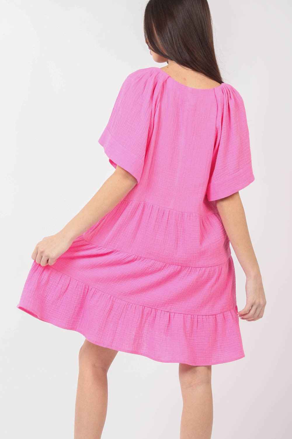 VERY J Texture V-Neck Ruffled Tiered Dress VERY J Texture V-Neck Ruffled Tiered Dress
