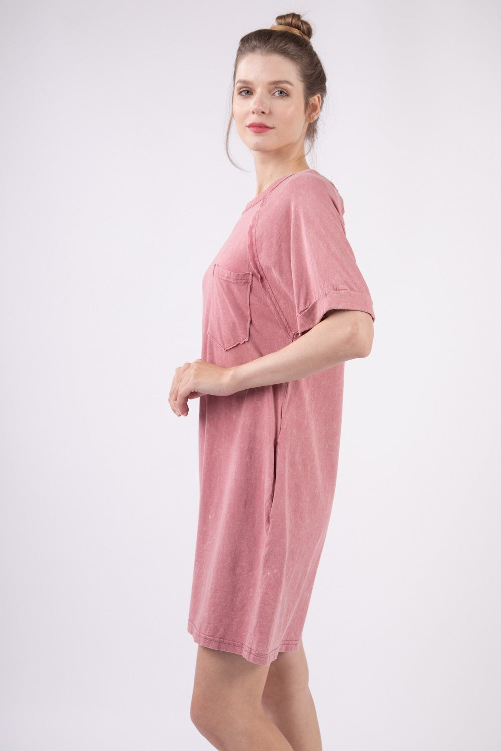 VERY J Washed Round Neck Mini Tee Dress VERY J Washed Round Neck Mini Tee Dress - TopFashionHQ