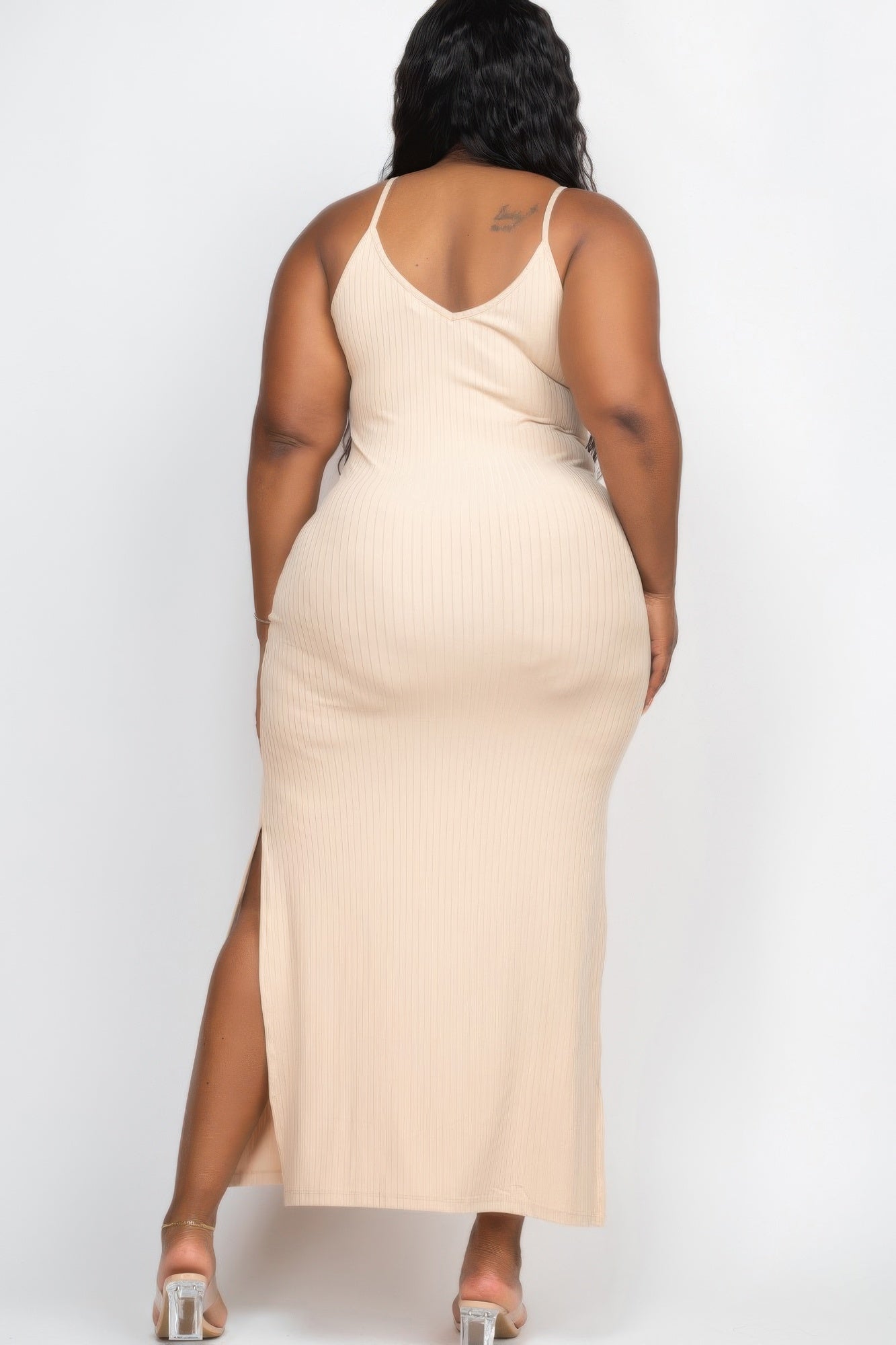 Plus Size Ribbed Side Slit Long Cami Maxi Dress product image