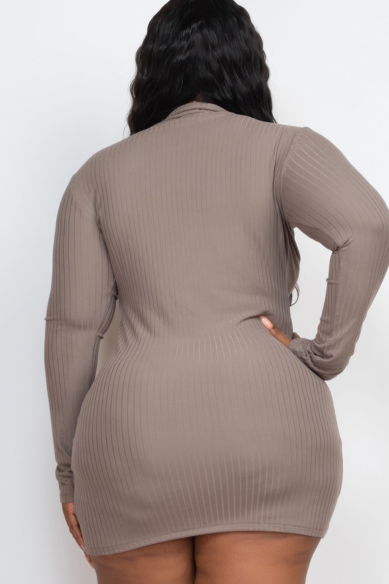 Plus Size Ribbed Long Sleeve Mock Neck Mini Bodycon Dress product image