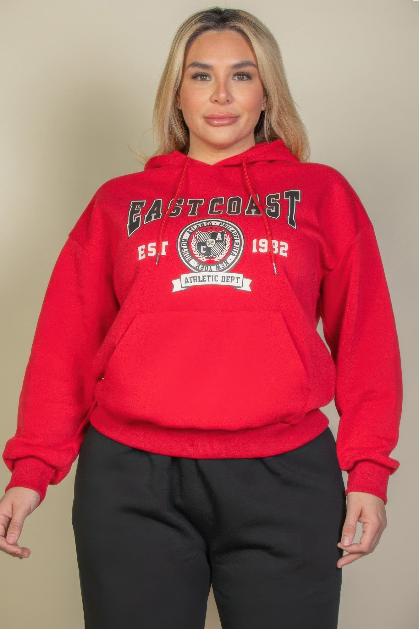 Plus Size Graphic Kangaroo Pocket Drawstring Hoodie product image