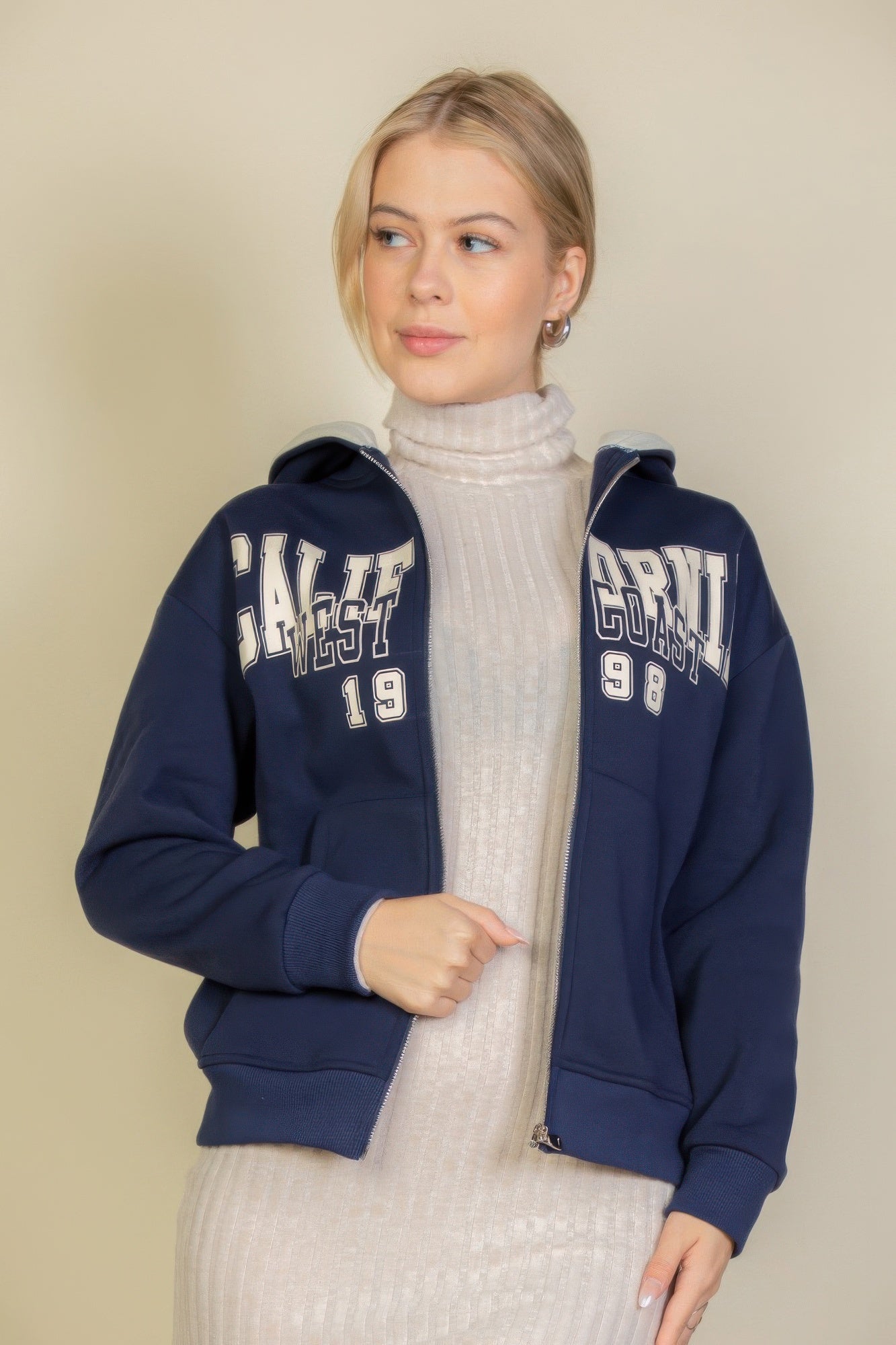 Graphic Drop Shoulder Zipper Up Hoodie product image