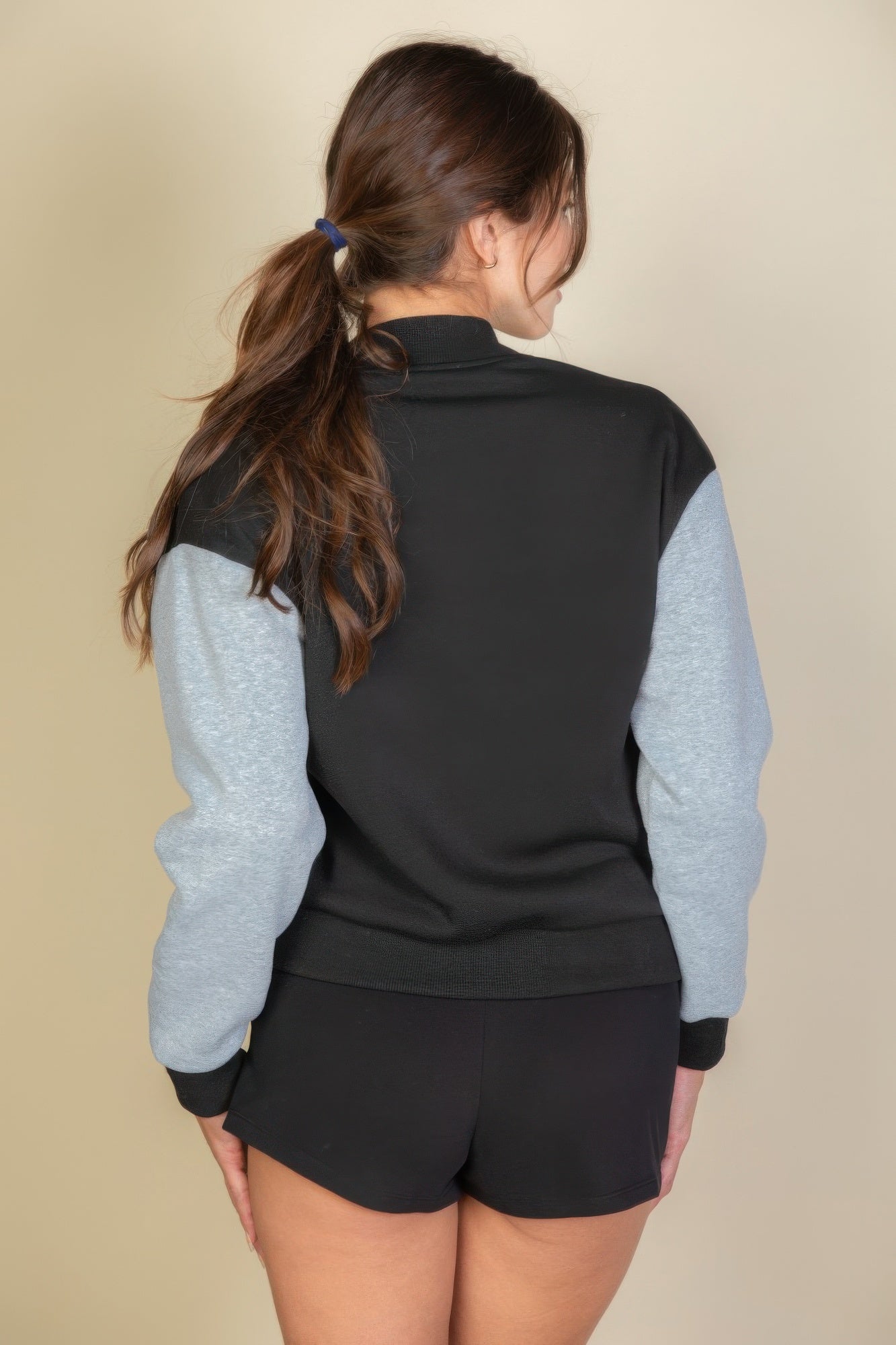 Letter Patched Striped Trim Varsity Jacket product image