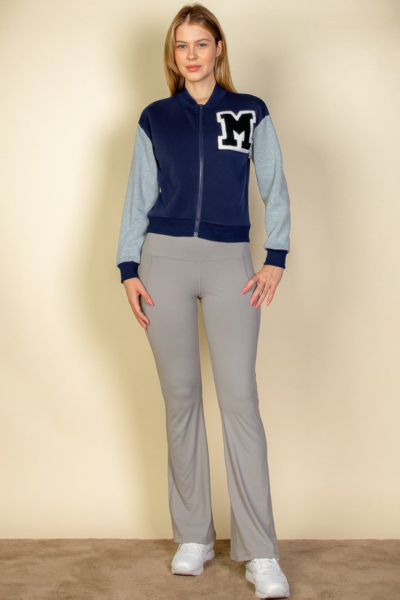 Letter Patched Striped Trim Varsity Jacket product image