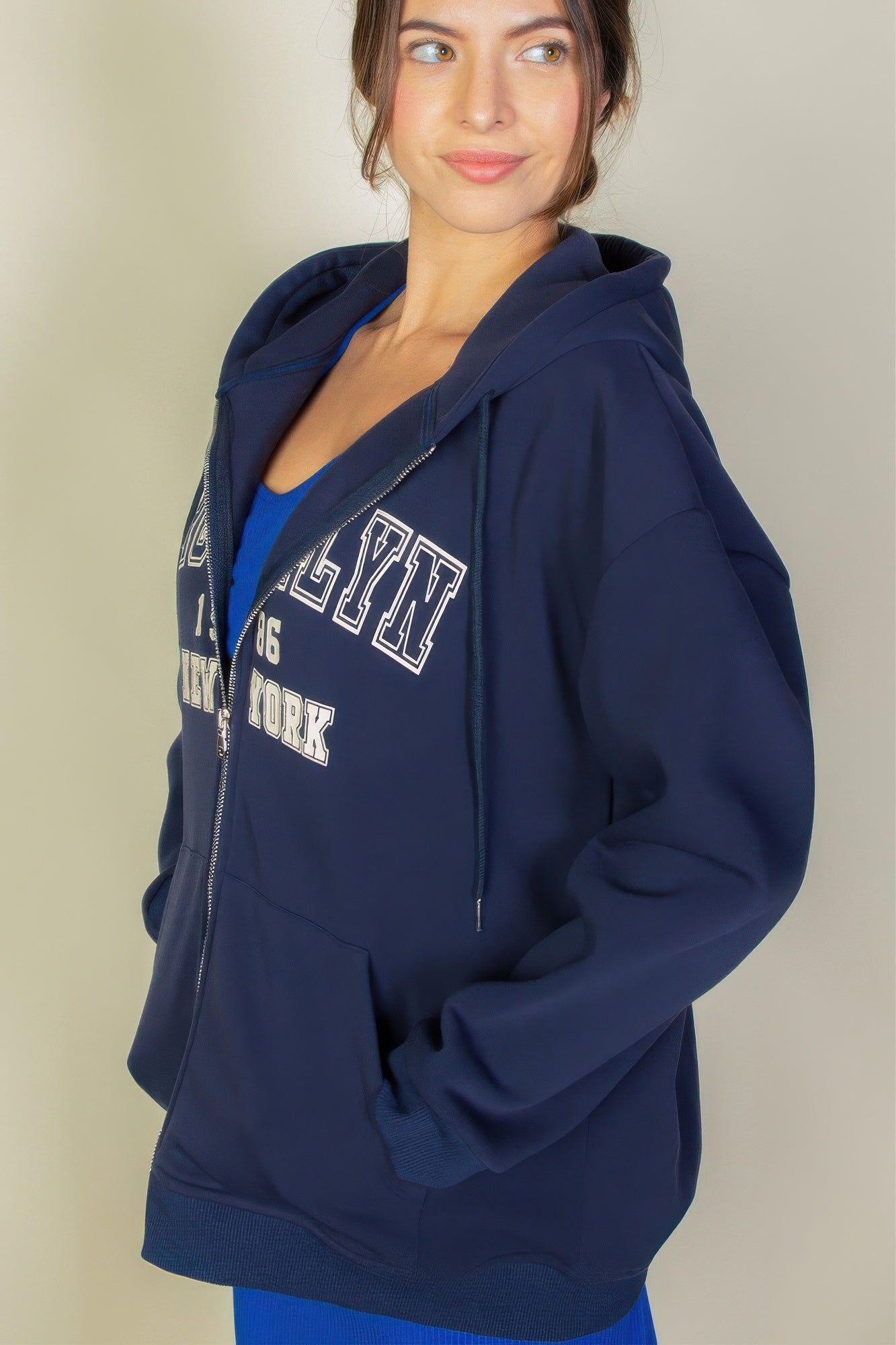 Graphic Drop Shoulder Zipper Up Hoodie product image