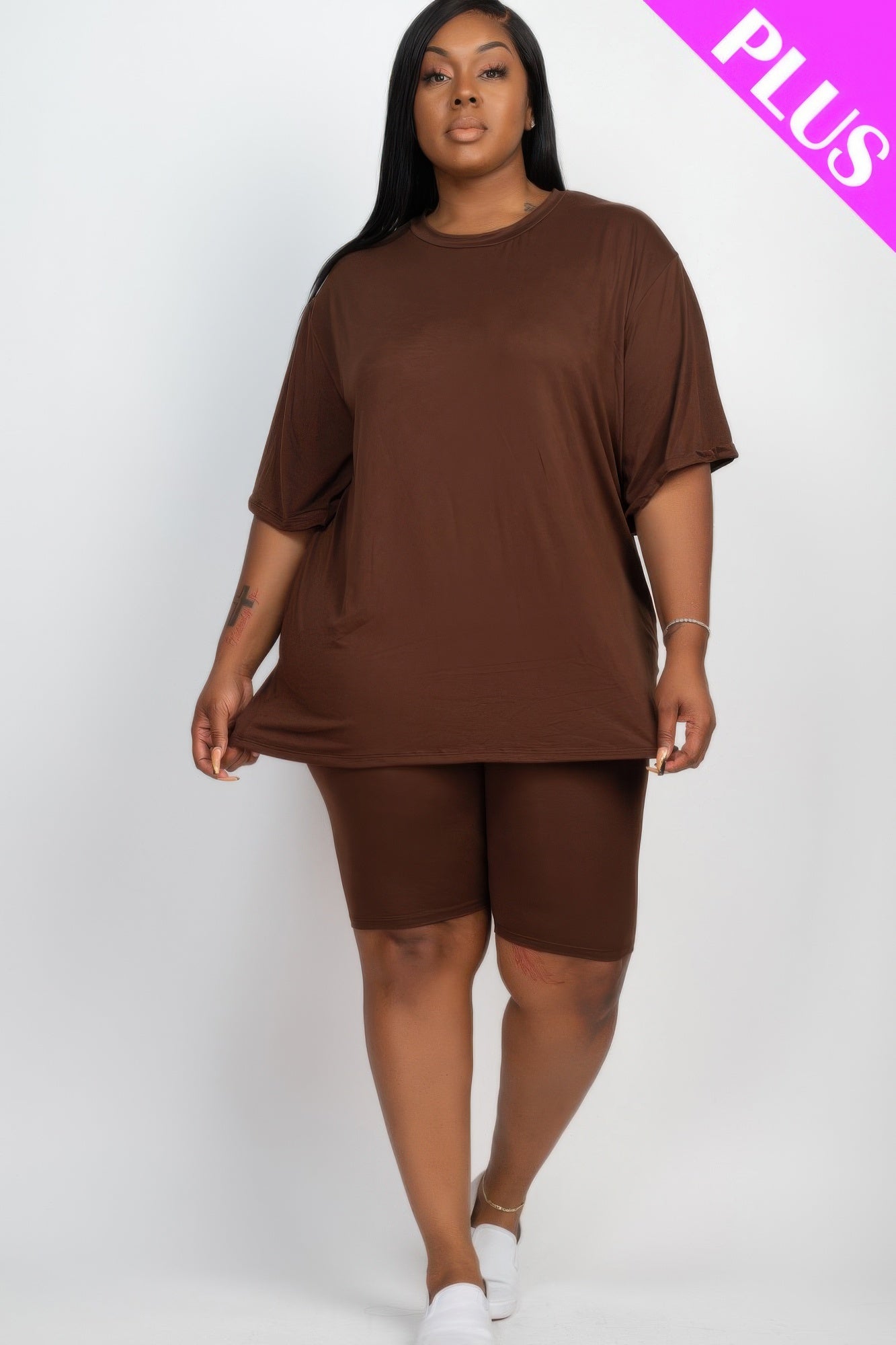 Plus Size Loose Fit Top & Biker Shorts Set product image