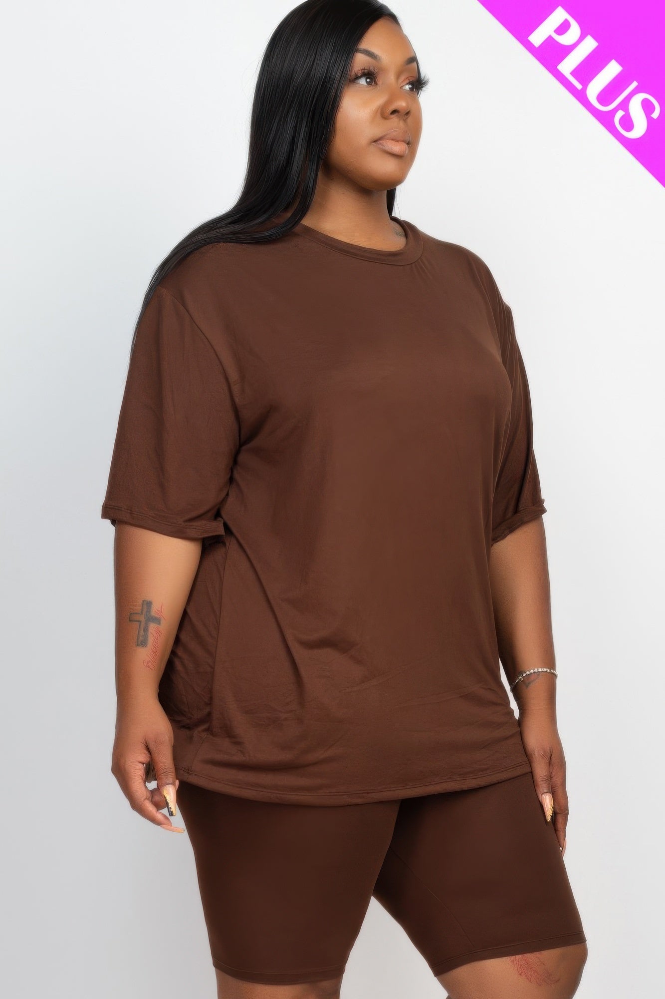 Plus Size Loose Fit Top & Biker Shorts Set product image
