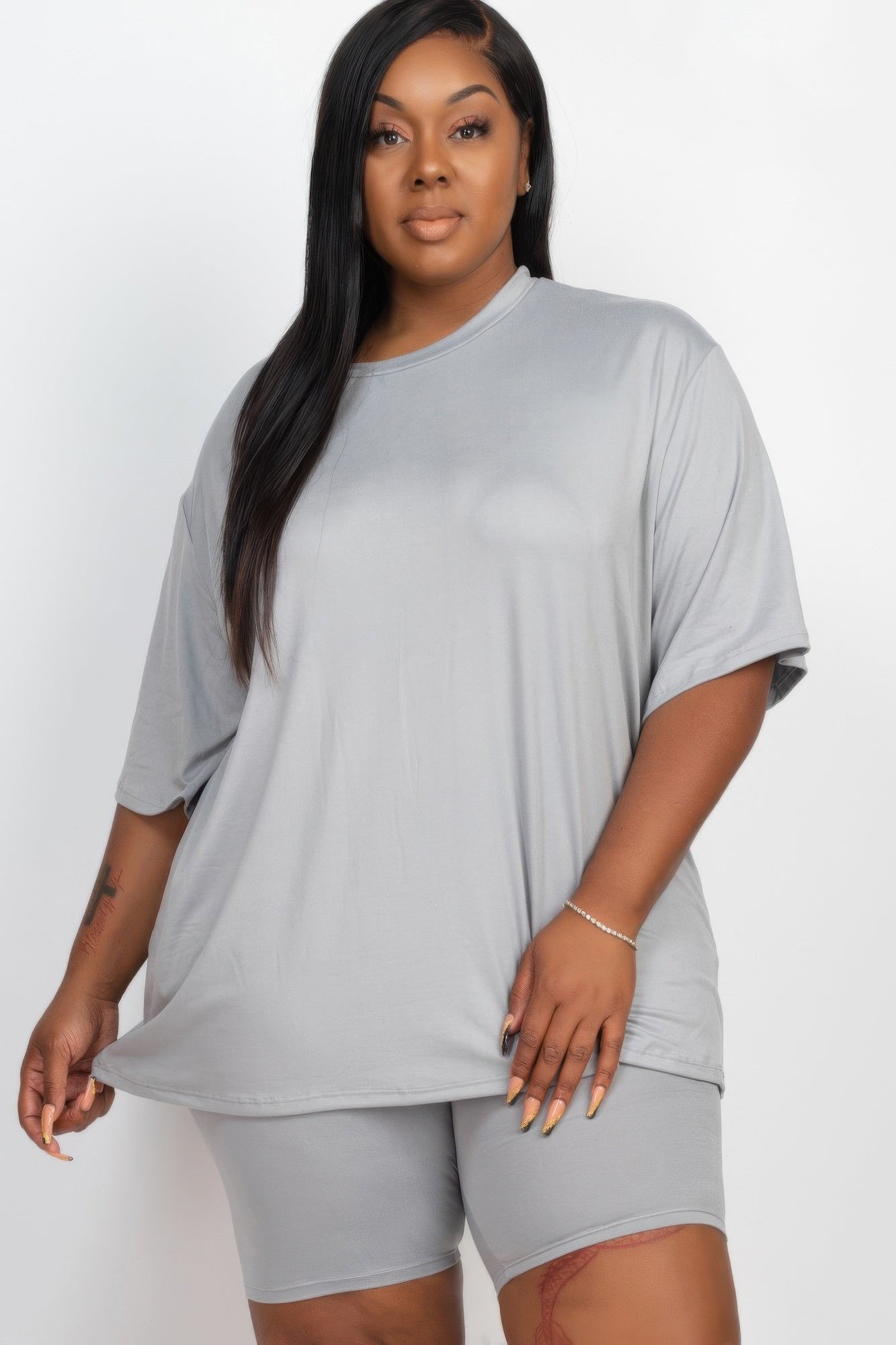 Plus Size Loose Fit Top & Biker Shorts Set product image