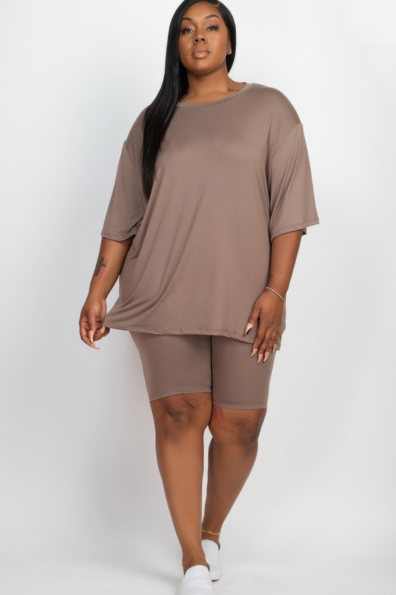 Plus Size Loose Fit Top & Biker Shorts Set product image