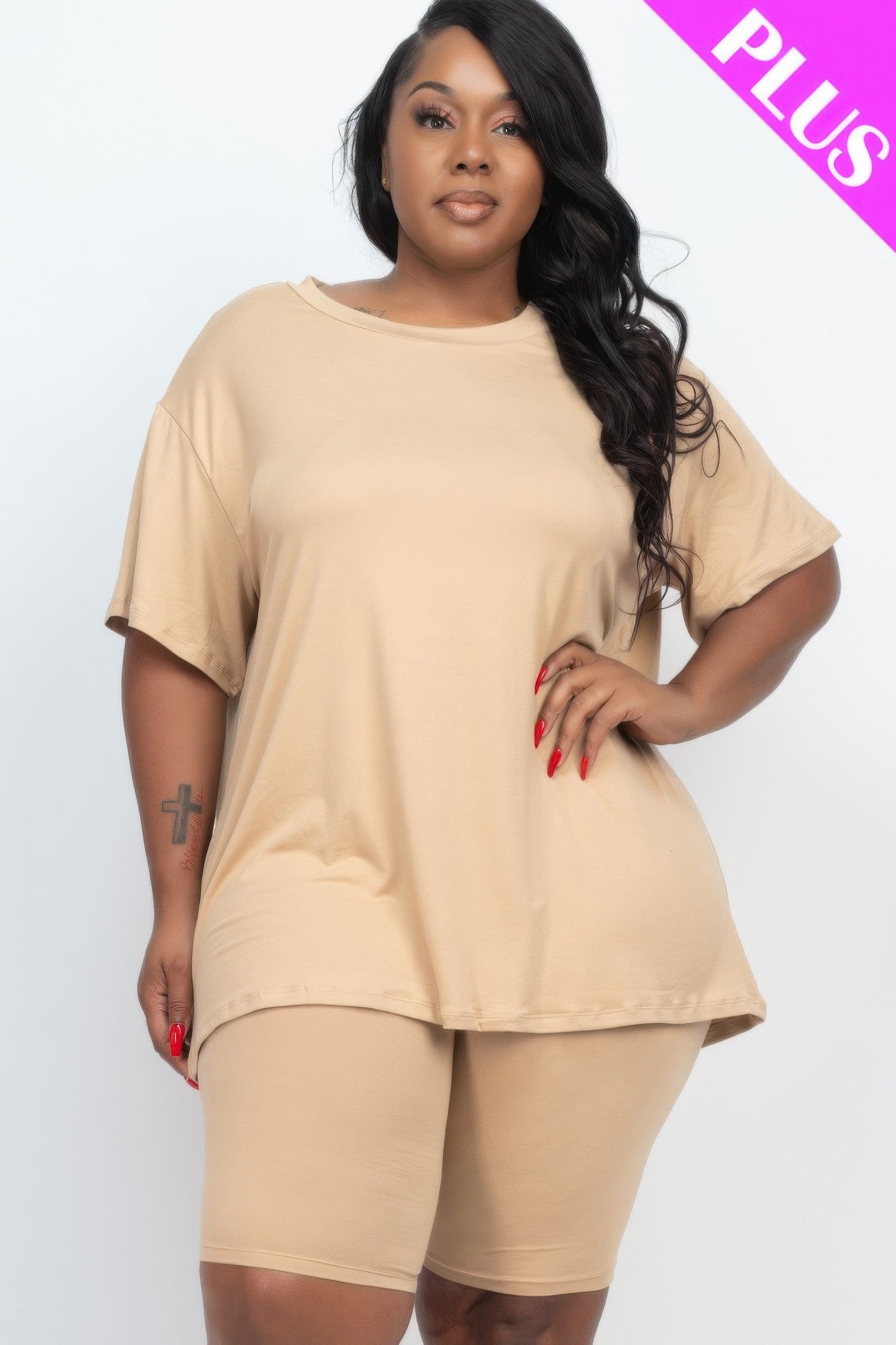Plus Size Loose Fit Top & Biker Shorts Set product image