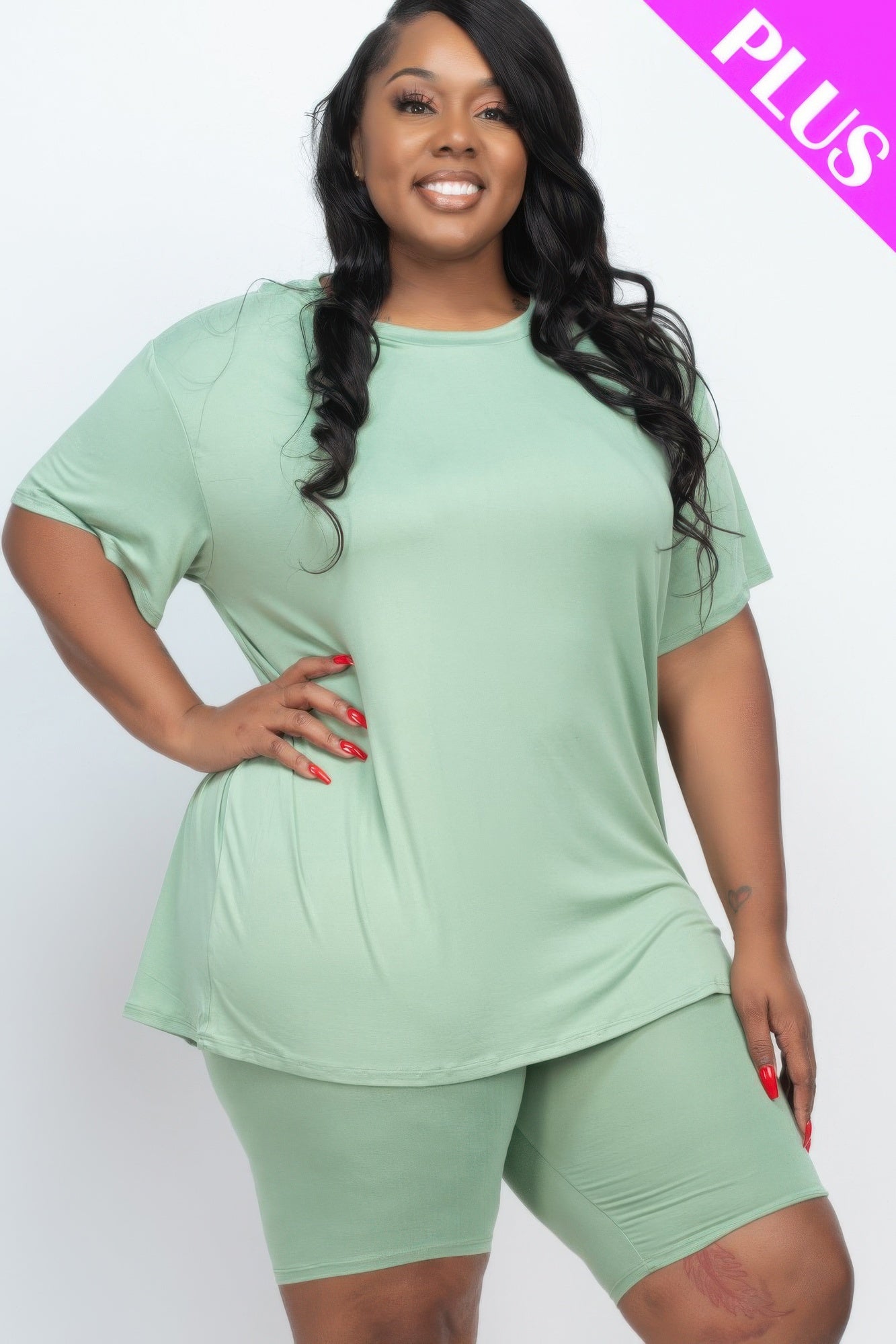 Plus Size Loose Fit Top & Biker Shorts Set product image