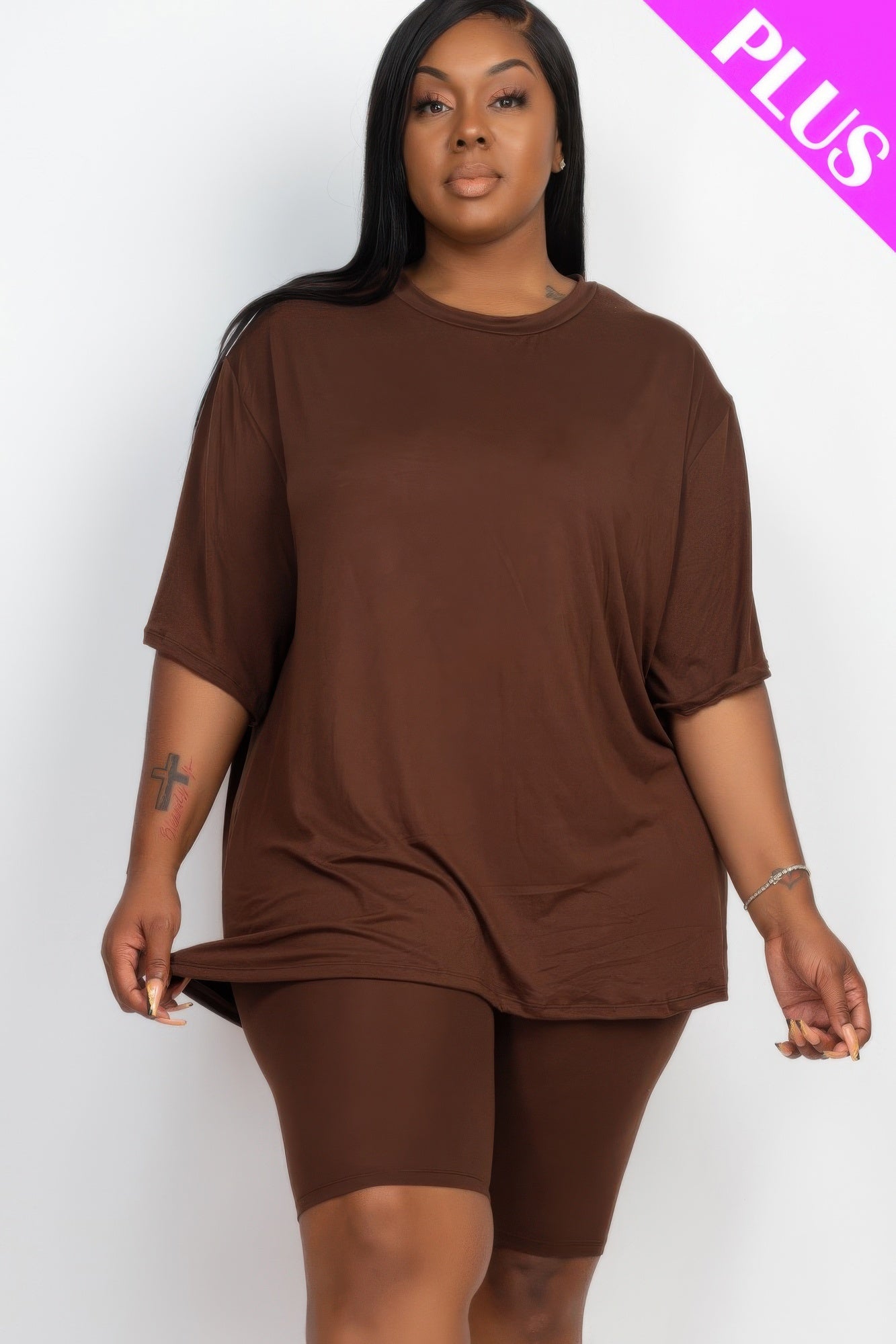 Plus Size Loose Fit Top & Biker Shorts Set product image