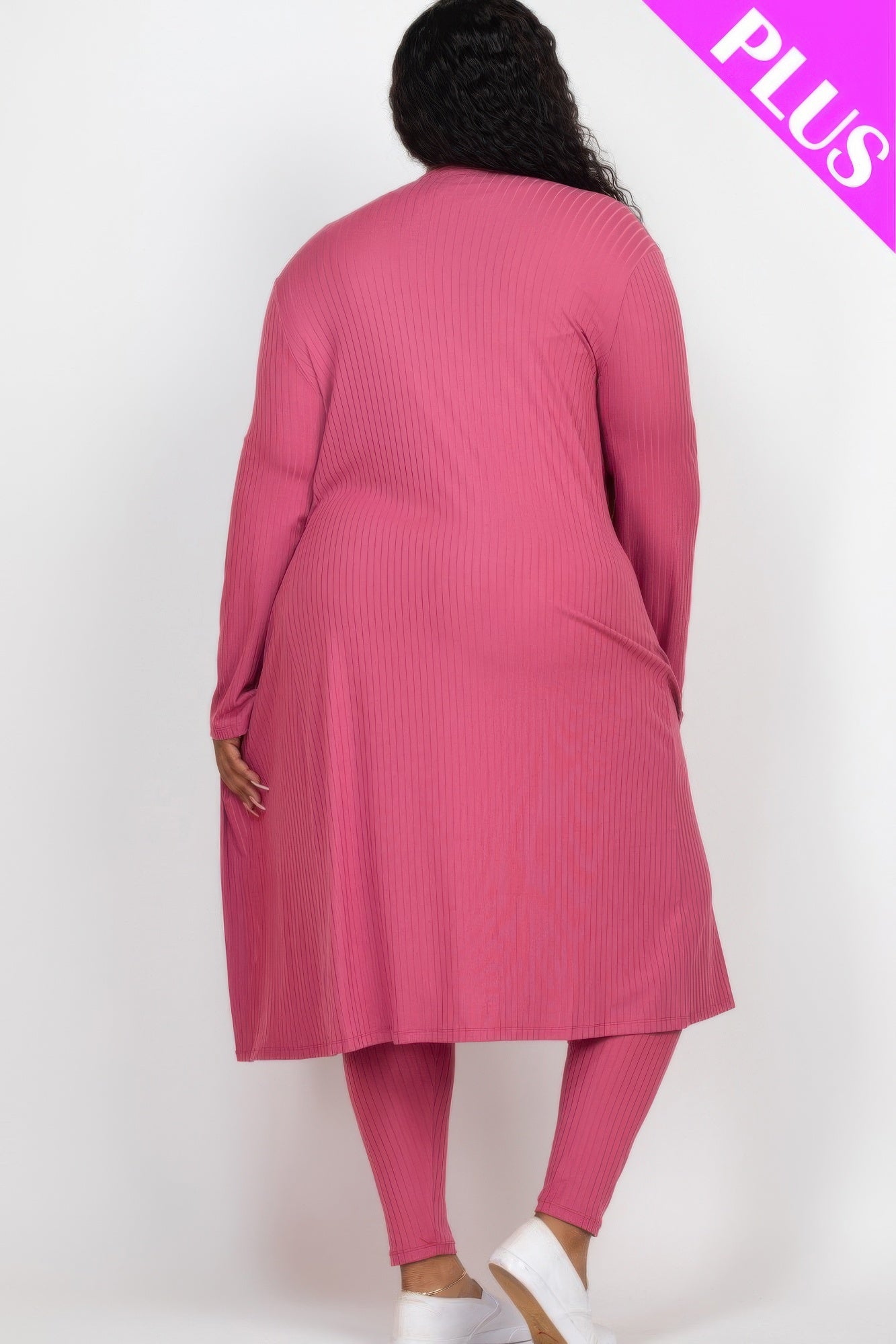Plus Size Ribbed Long Cardigan & Leggings Set product image