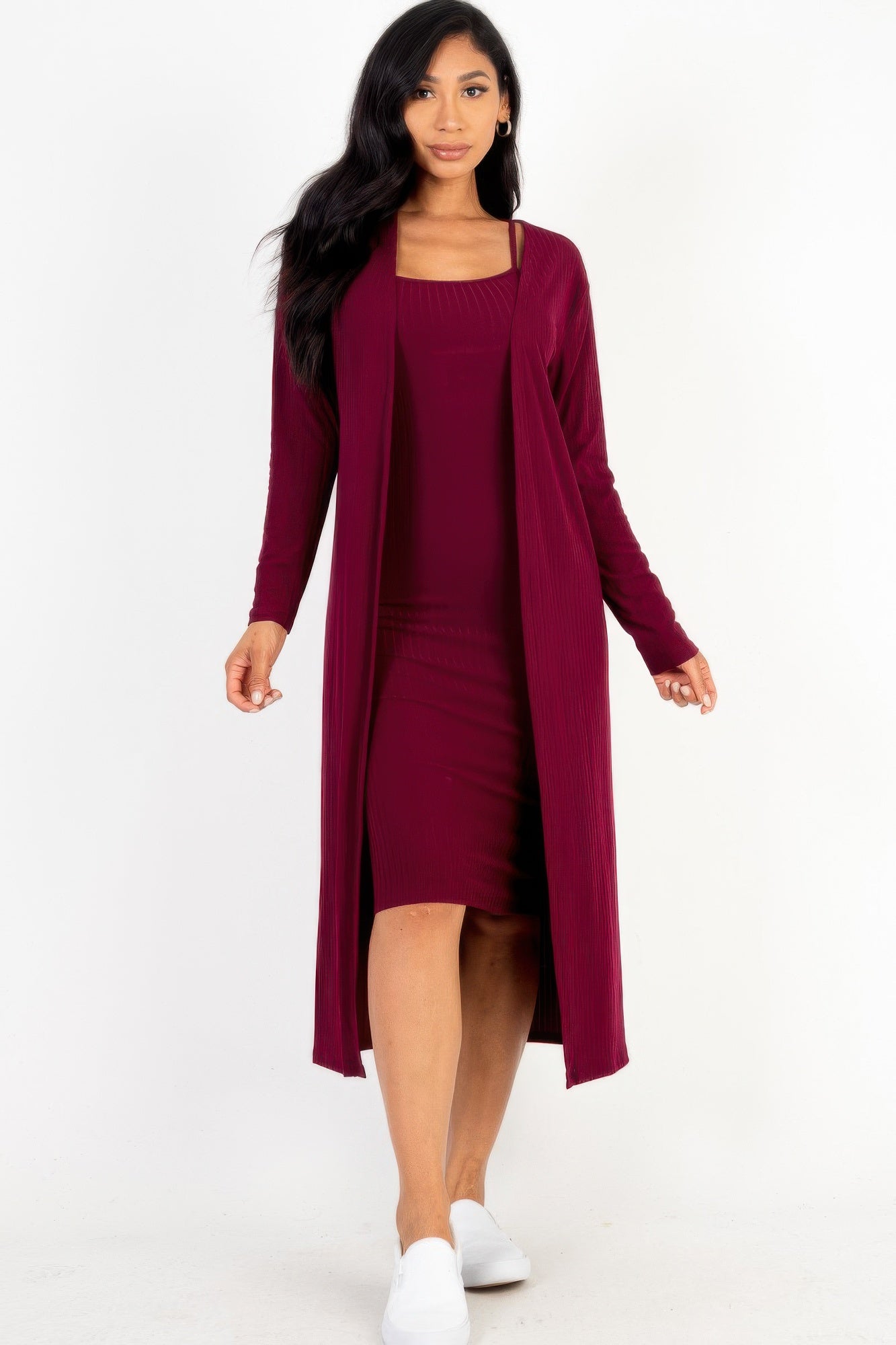 Ribbed Cardigan & Cami Midi Bodycon Dress product image