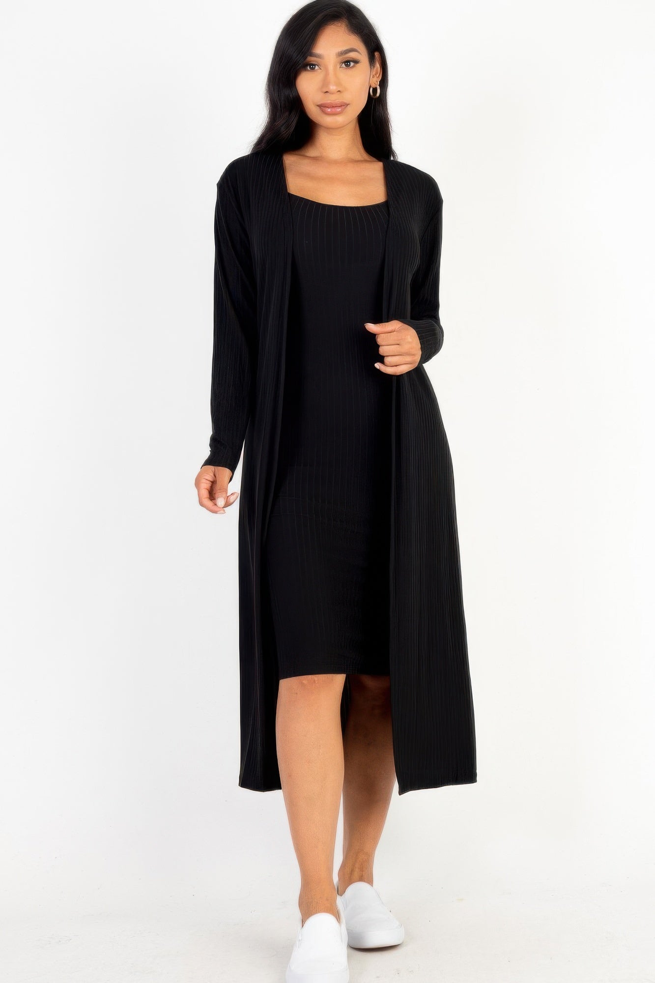Ribbed Cardigan & Cami Midi Bodycon Dress product image