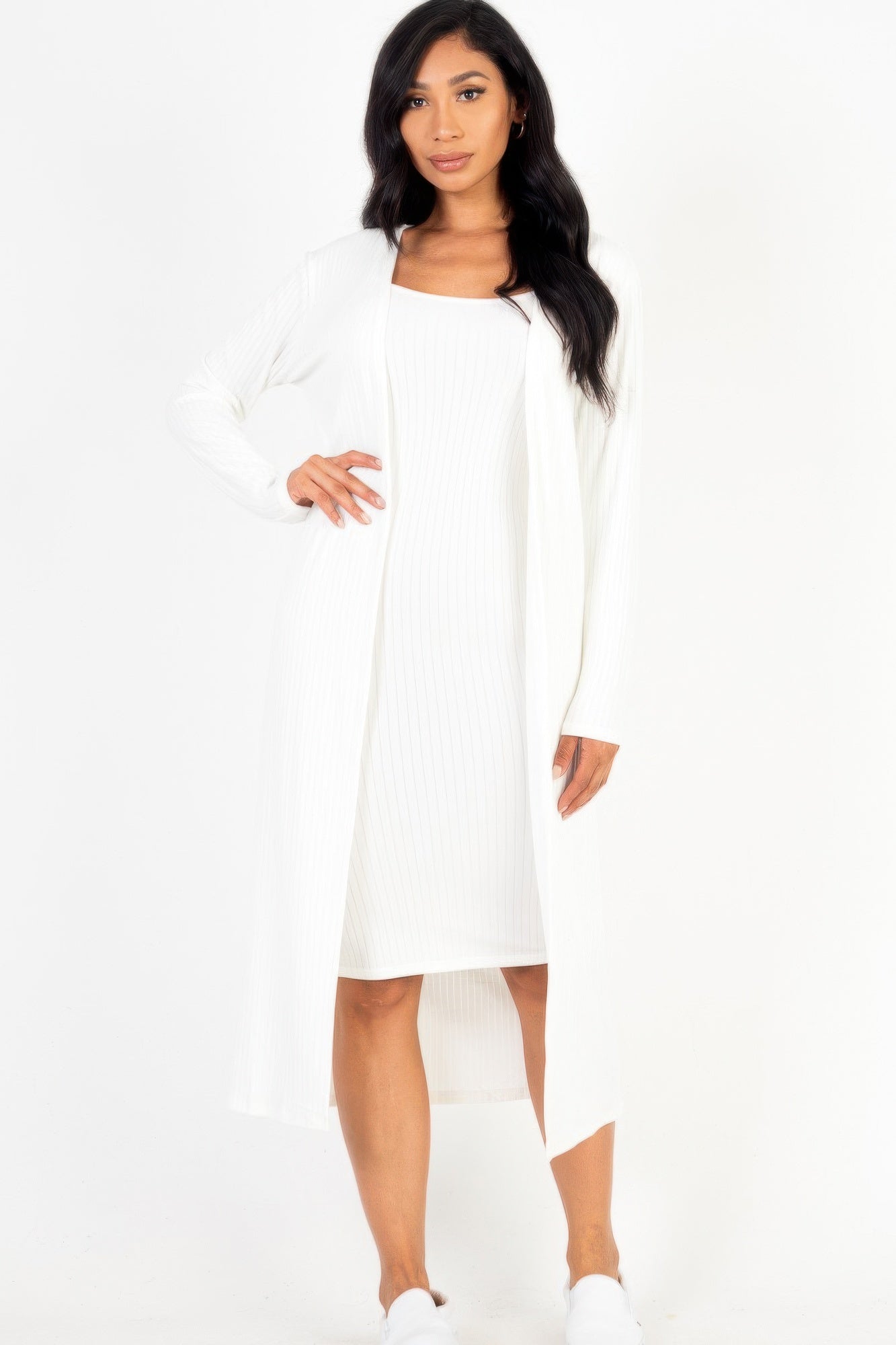 Ribbed Cardigan & Cami Midi Bodycon Dress product image