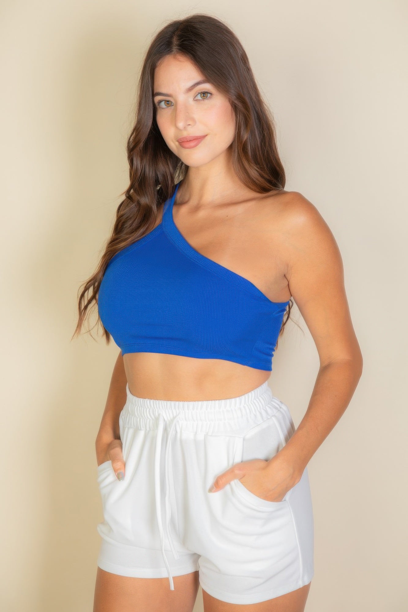 One Shoulder Ribbed Cropped Top product image