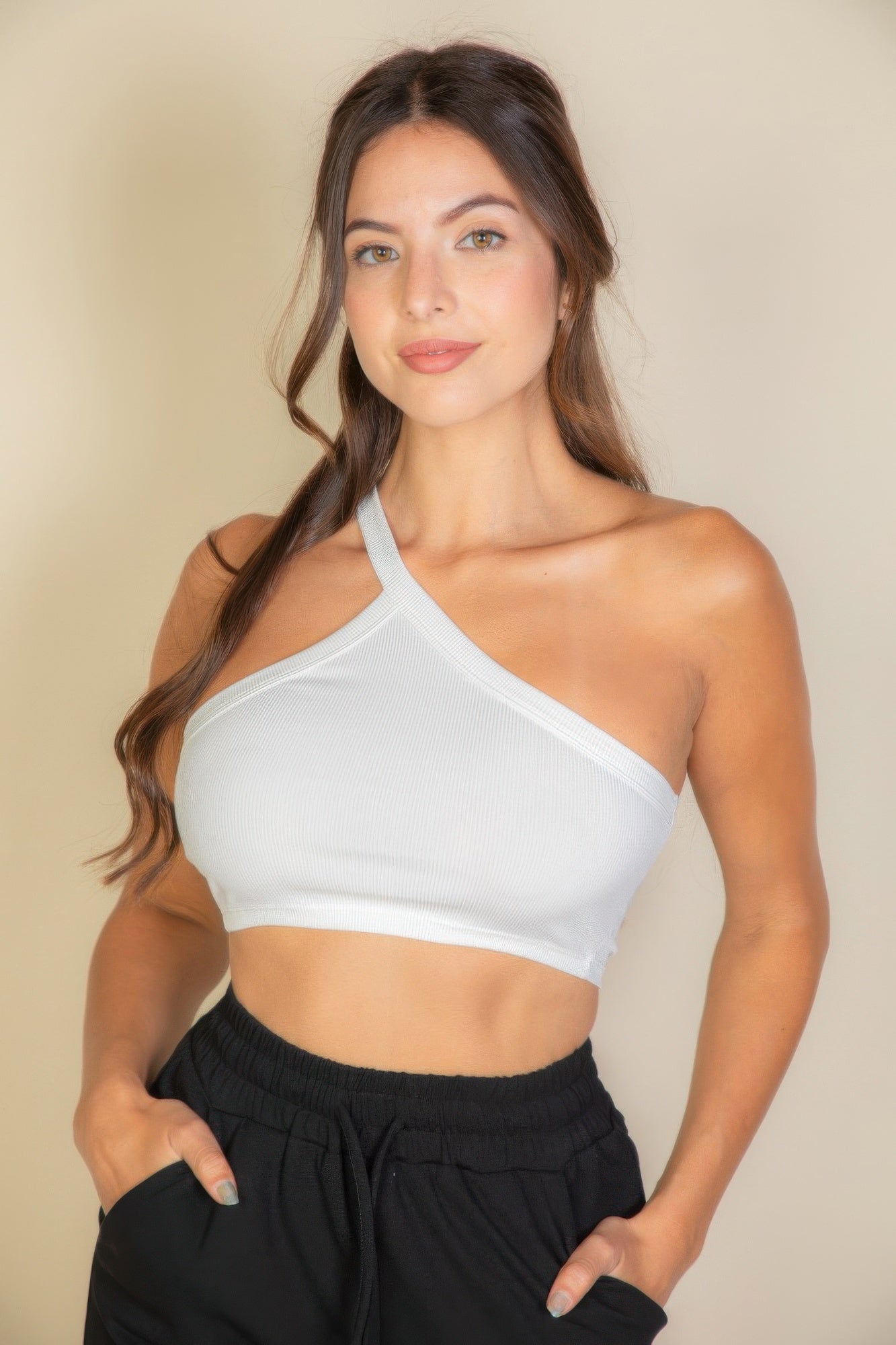 One Shoulder Ribbed Cropped Top product image
