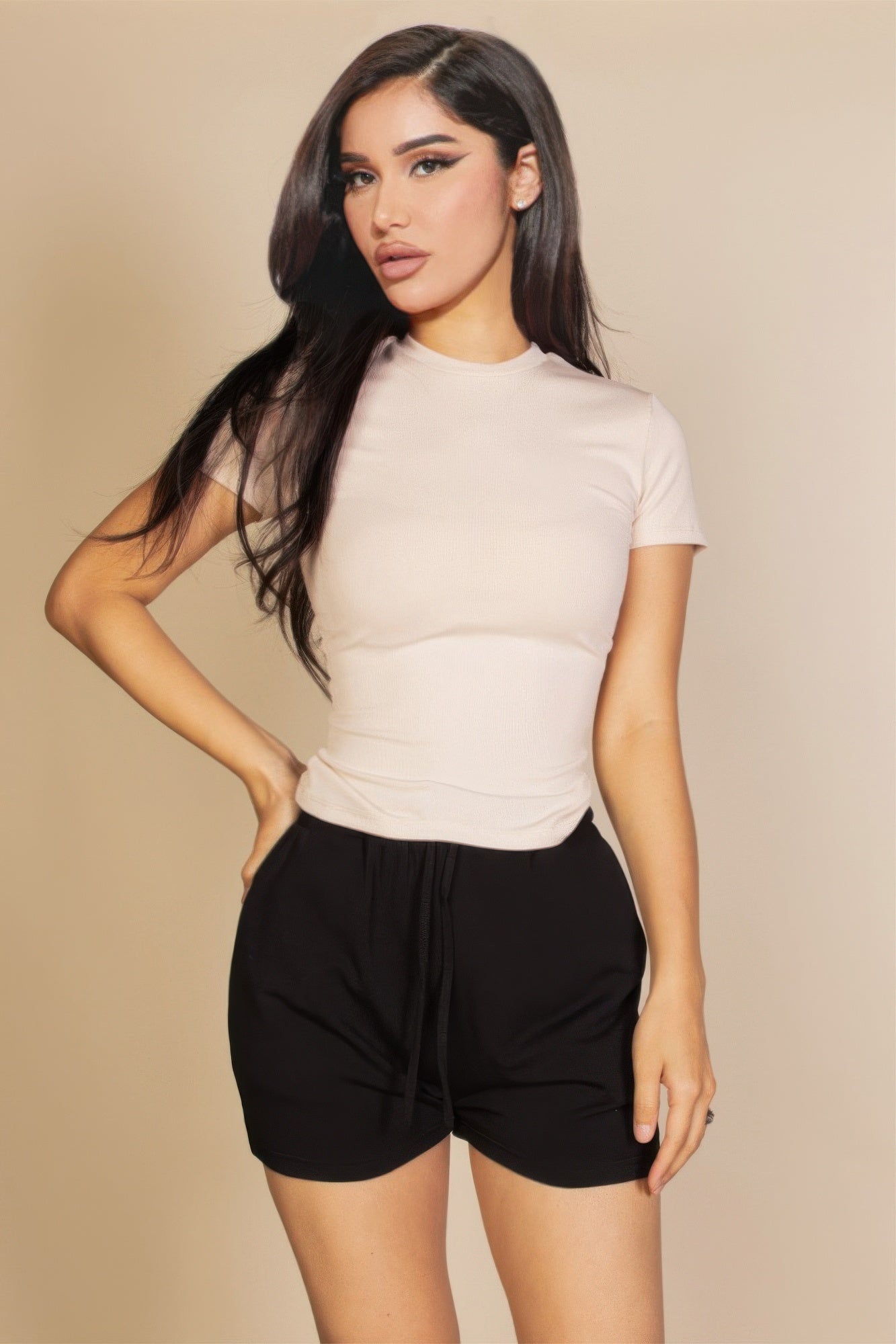 Ribbed Round Neck Short Sleeve Top product image