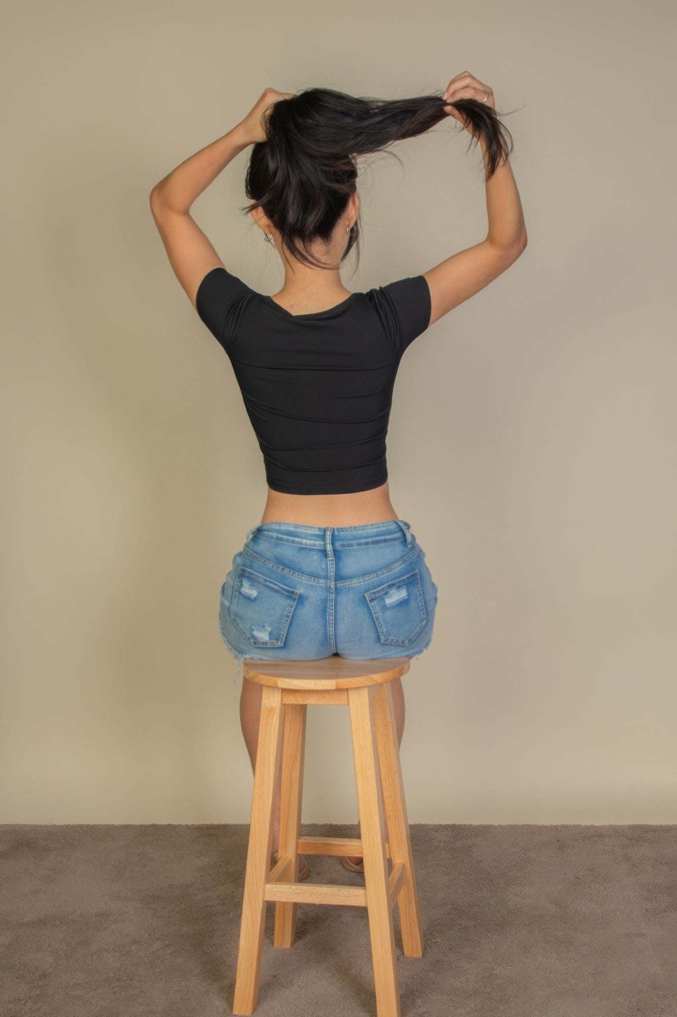 Tight Knitted Square Neck Short Sleeve T Shirt product image